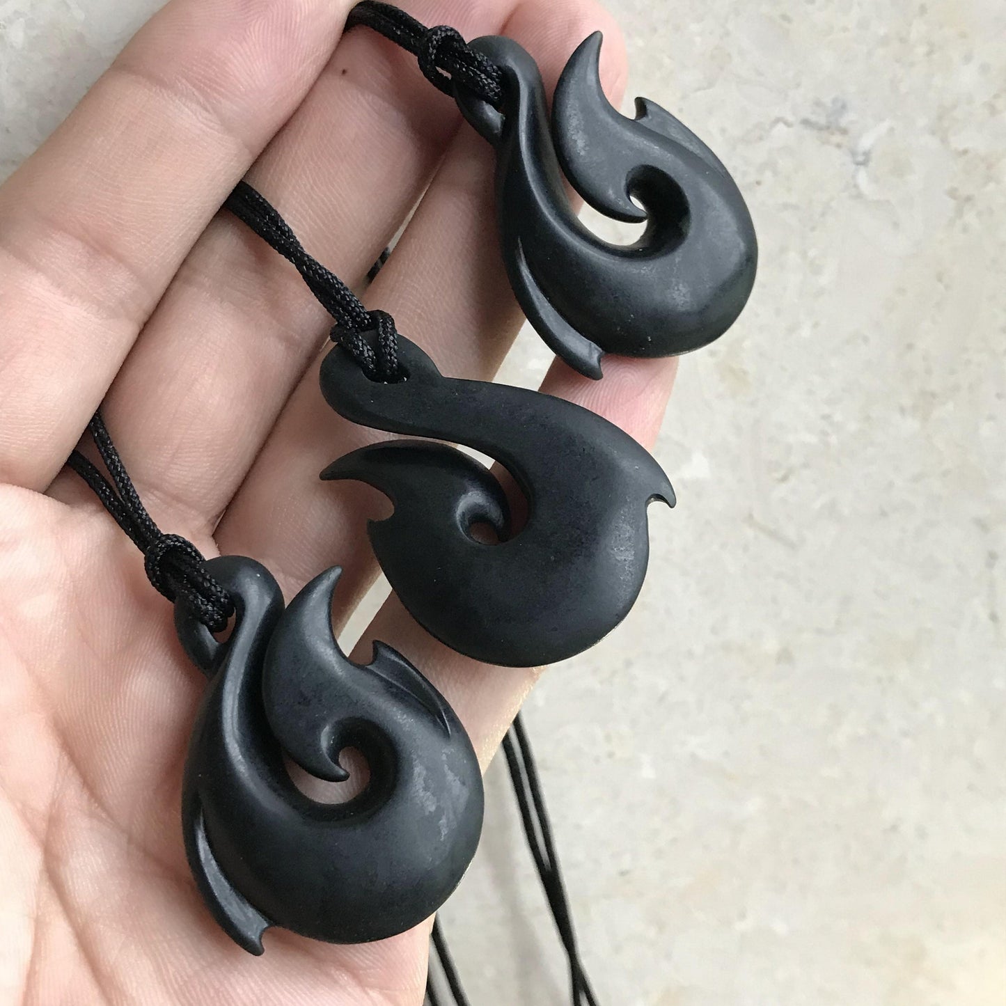 Custom-made Natural Black Nephrite Jade Dull polishing Pendant Maori Style Greenstone Pounamu jasper Koru Aquaman Fish Hook Necklace