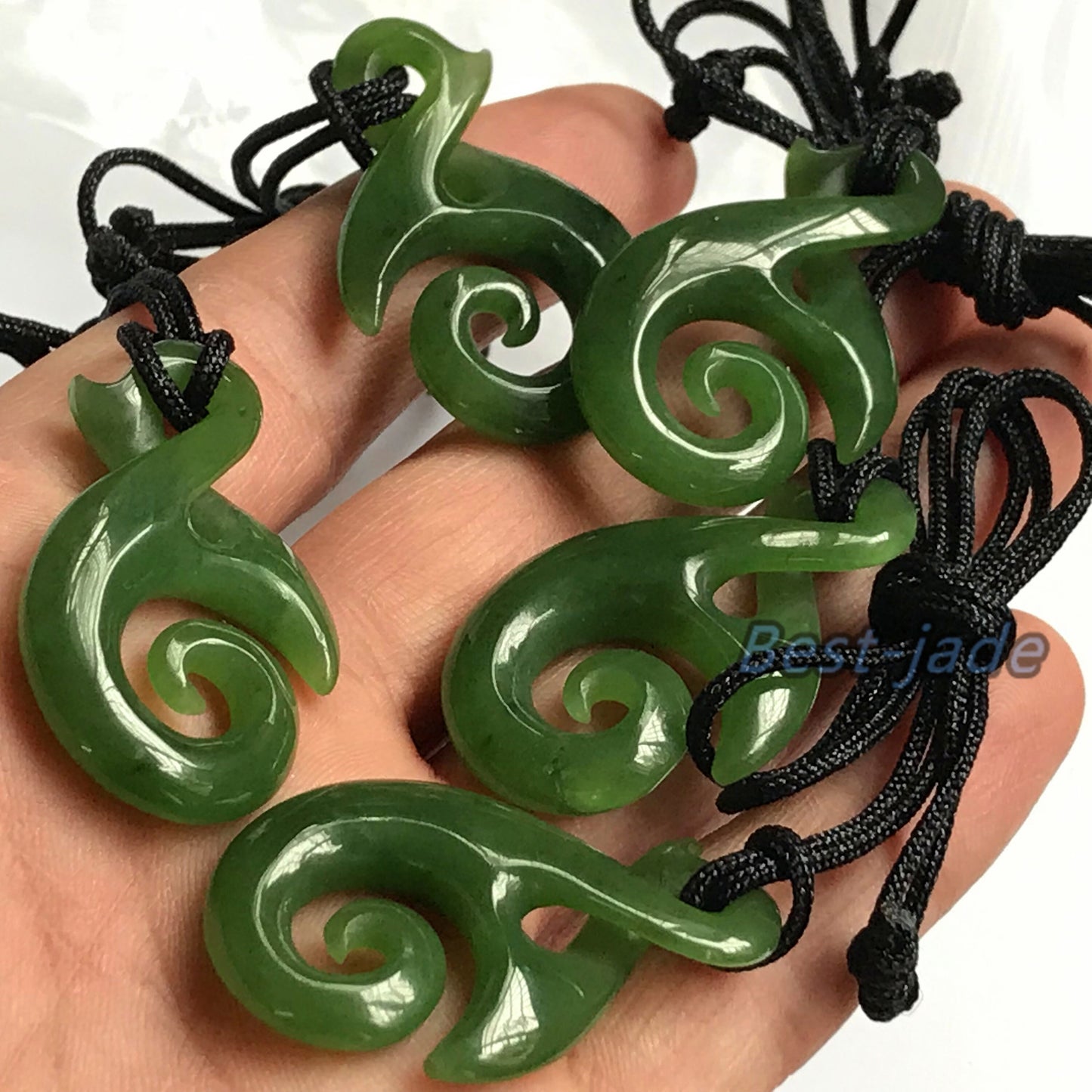 Custom Natural Green Nephrite Jade Pendant NEW ZEALAND Maori Style Greenstone Pounamu Canadian jasper Koru Fish Hook Necklace