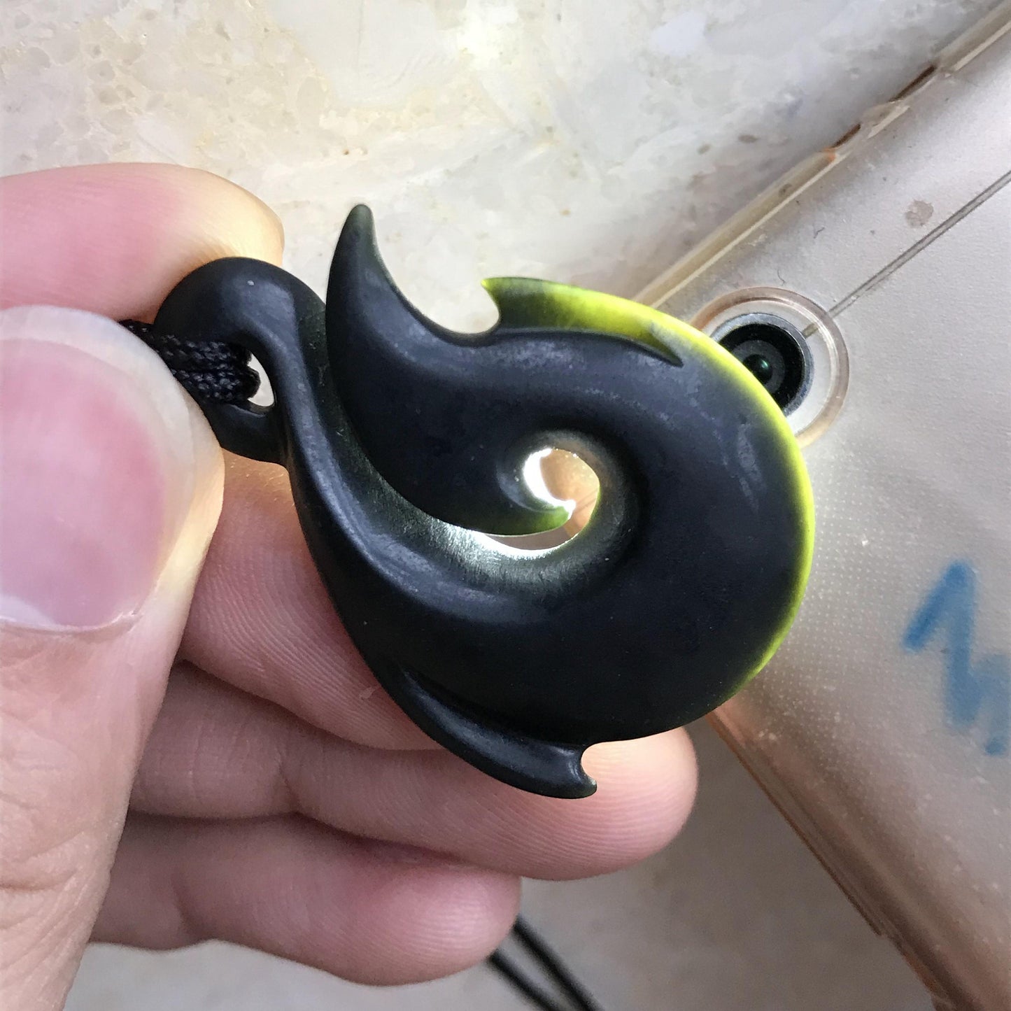 Custom-made Natural Black Nephrite Jade Dull polishing Pendant Maori Style Greenstone Pounamu jasper Koru Aquaman Fish Hook Necklace