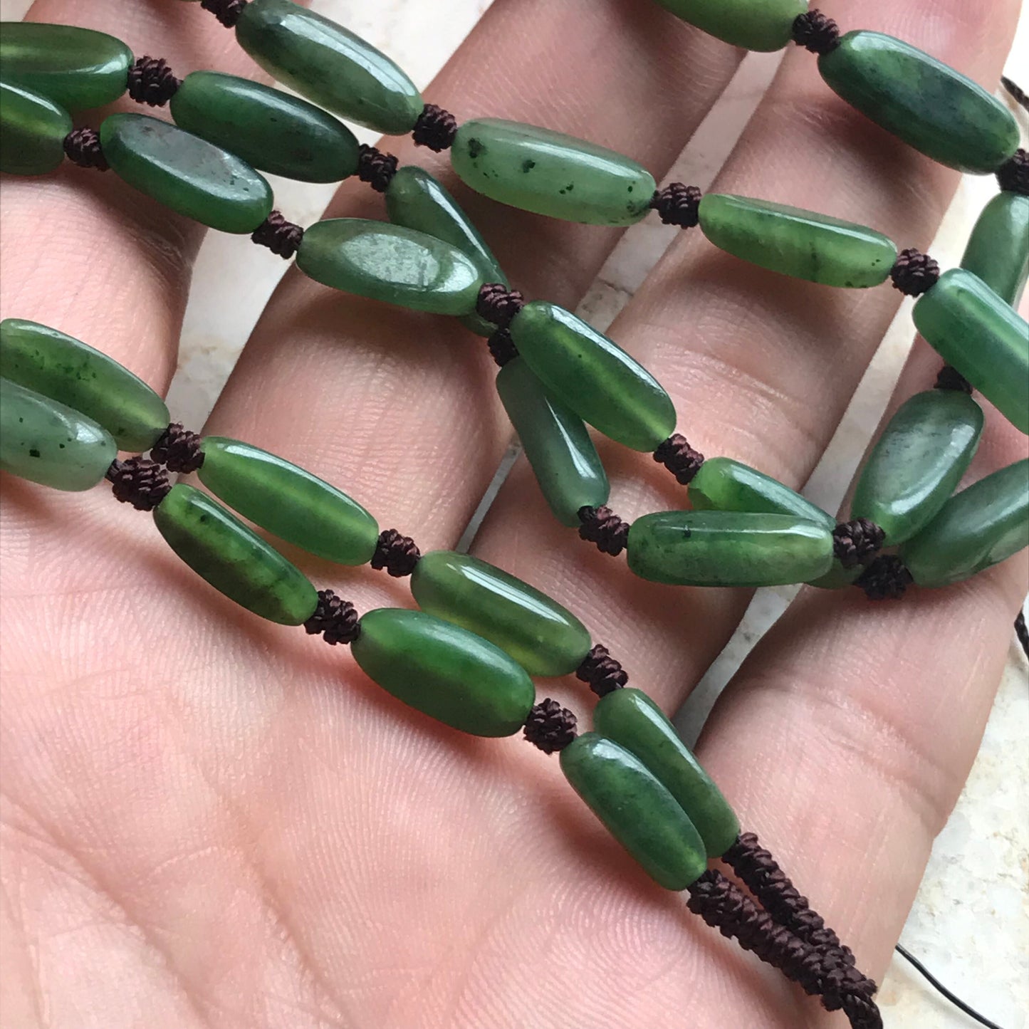 Natural Green Nephrite Canadian jade Greenstone Beads necklace