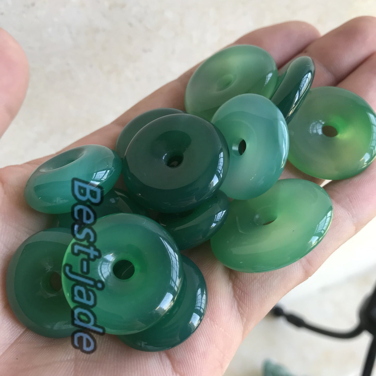 10PCS donut Pendant Natural A Jade ICE Agate Flat Round Beads doughnut baby lady necklace earrings Pure jade jewelry gift