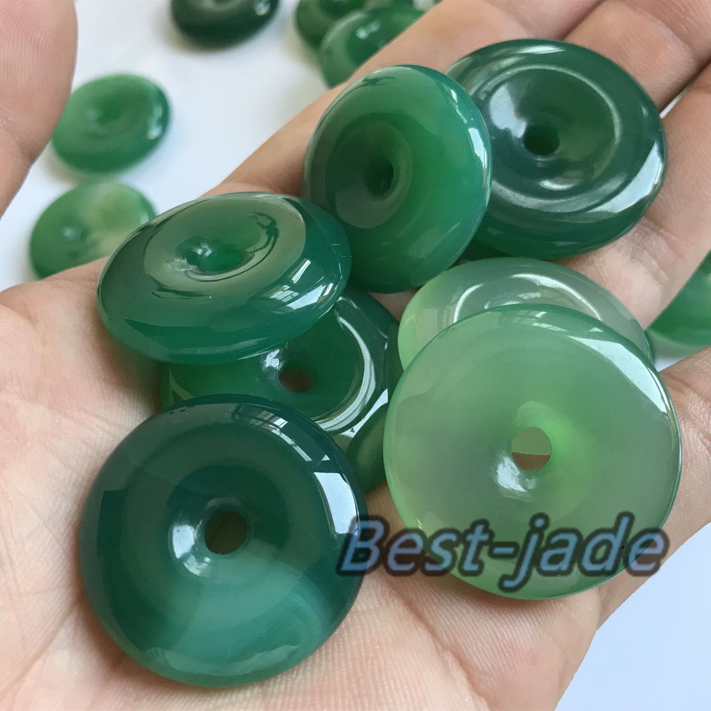 10PCS donut Pendant Natural A Jade ICE Agate Flat Round Beads doughnut baby lady necklace earrings Pure jade jewelry gift