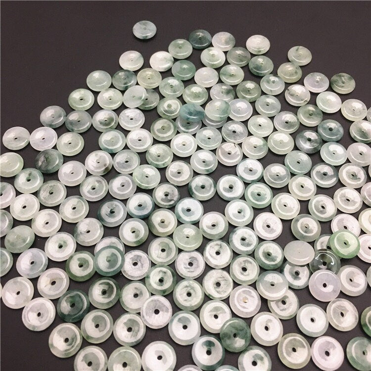 100PCS Ice Flower Green Wholesale 7mm Grade A ICY Jade Jadeite Flat Roundness Beads Spacer Best jade