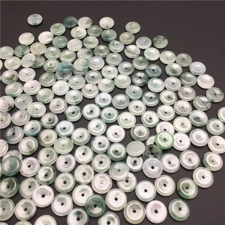 100PCS Ice Flower Green Wholesale 7mm Grade A ICY Jade Jadeite Flat Roundness Beads Spacer Best jade