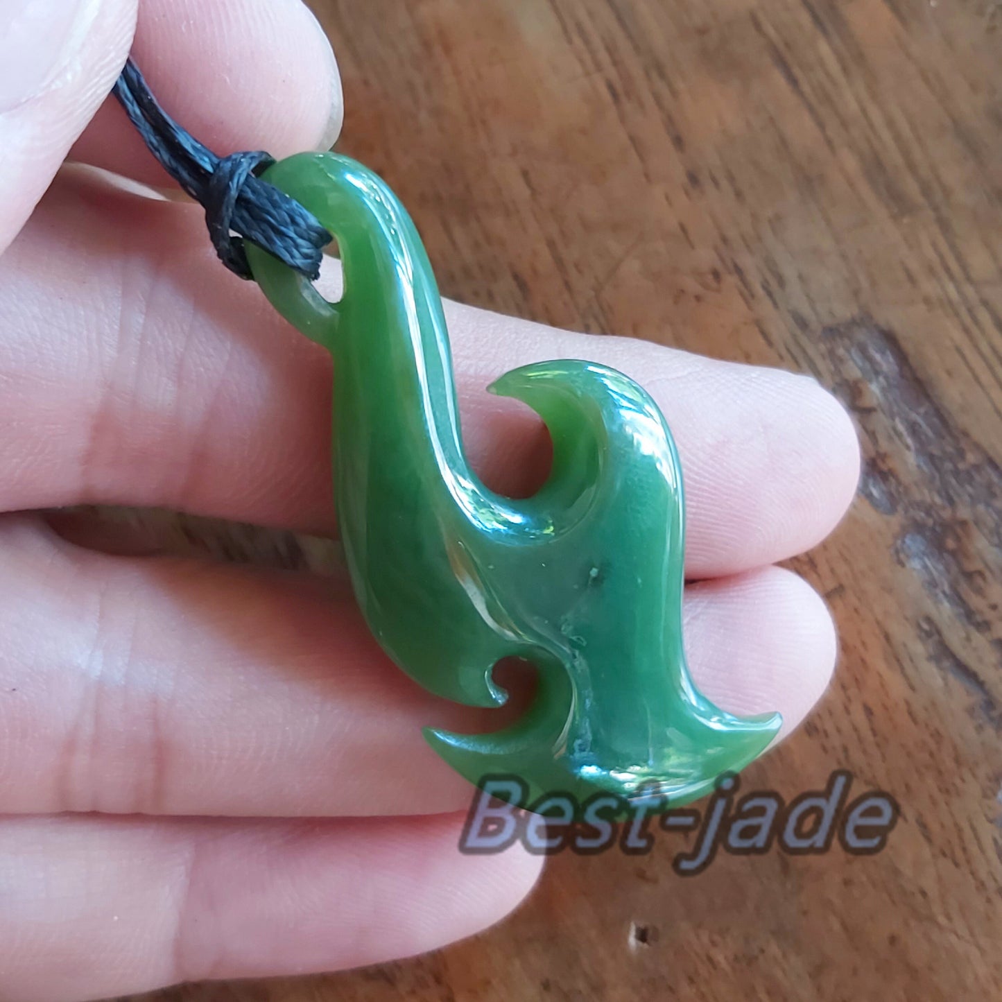 Custom-made Natural Green Nephrite Jade Pendant NEW ZEALAND Maori Style Greenstone Pounamu Canadian jasper Koru Fish Hook Necklace