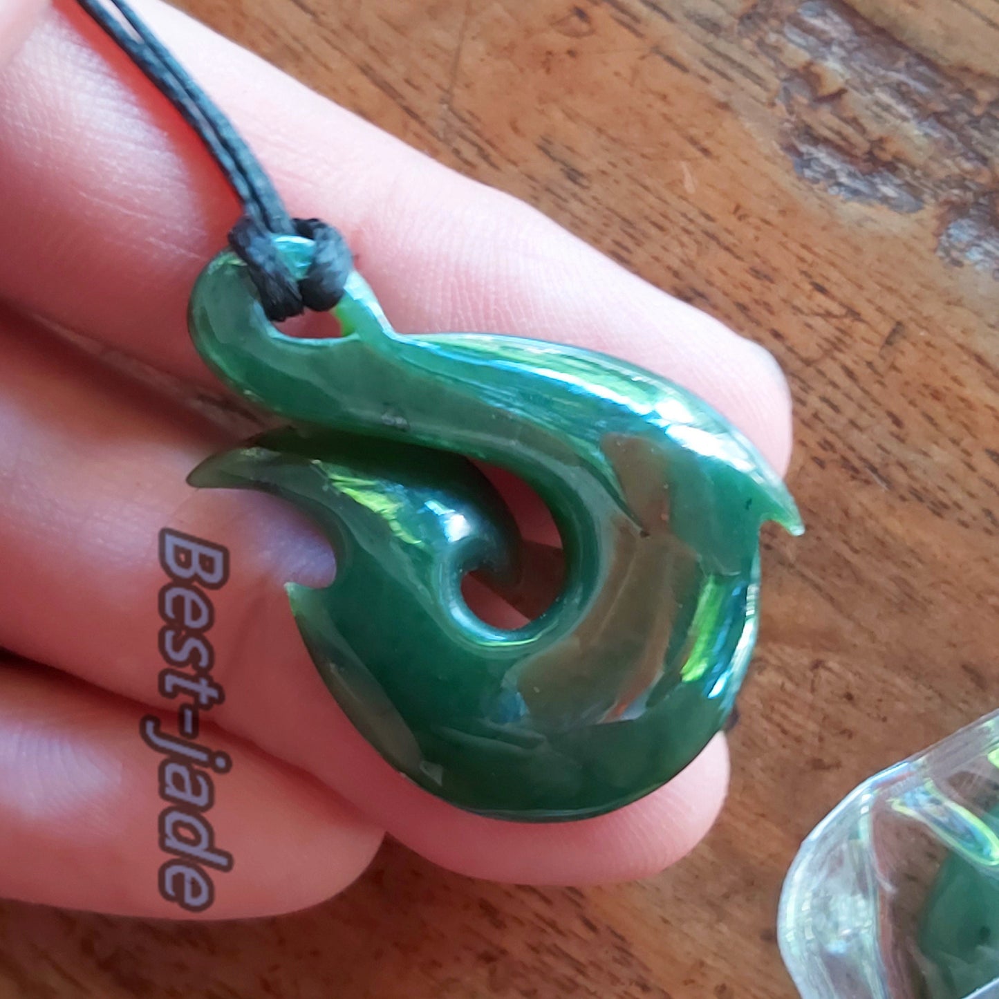 Custom-made Natural Green Nephrite Jade Pendant NEW ZEALAND Maori Style Greenstone Pounamu Canadian jasper Koru Aquaman Fish Hook Necklace