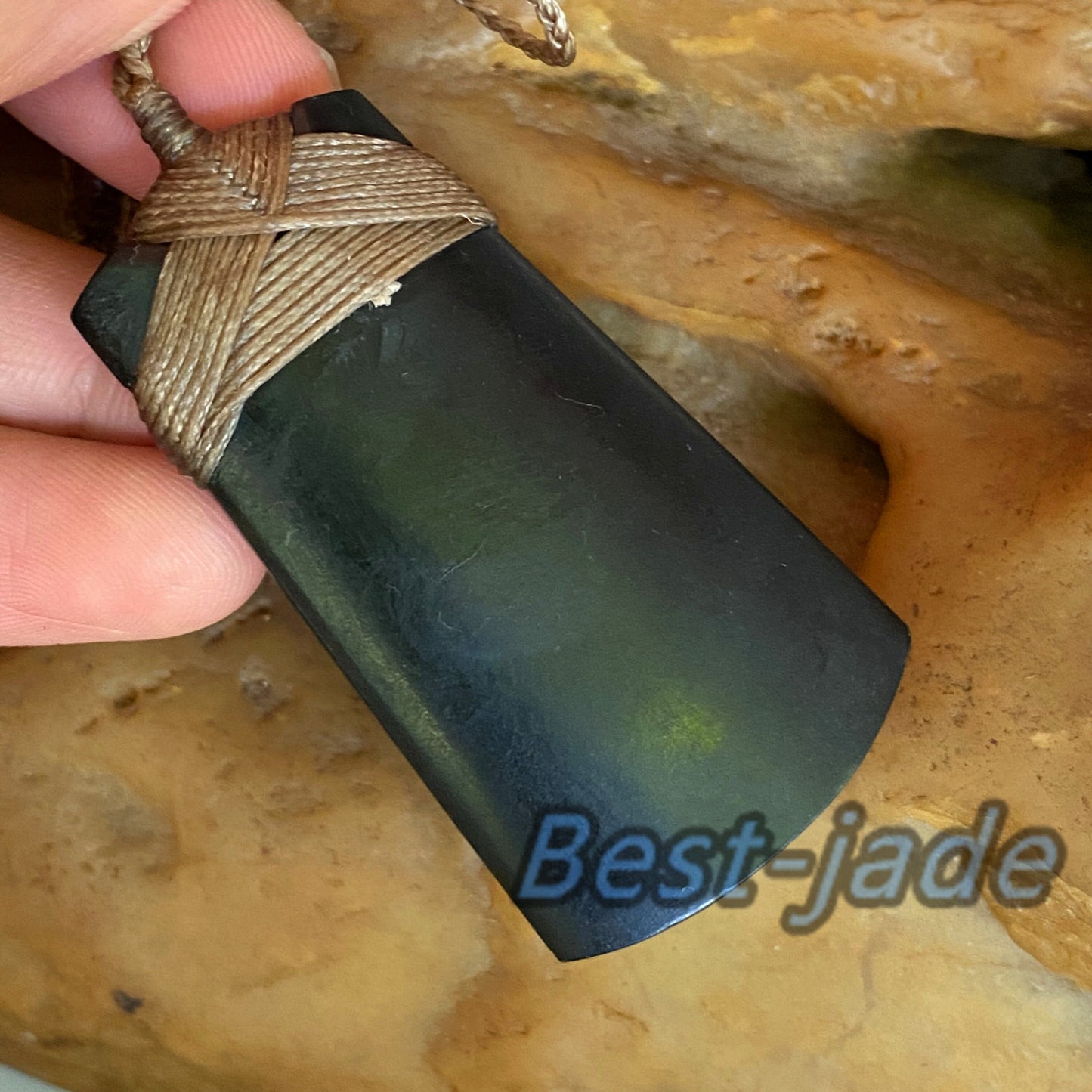 Vintage Axe Natural Australian Black Nephrite Jade Pendant  brown string Genuine Aquaman Hatchet Necklace