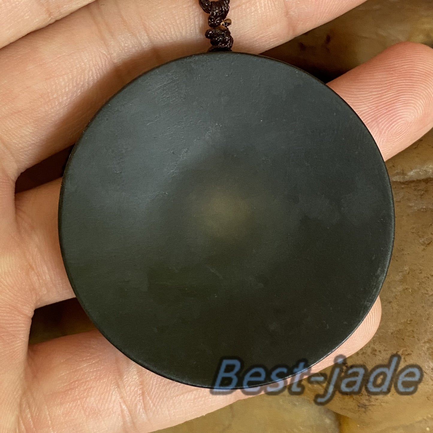 Natural Black Nephrite Jade Pendant Dull polishing  Round Disc Necklace Australian jade