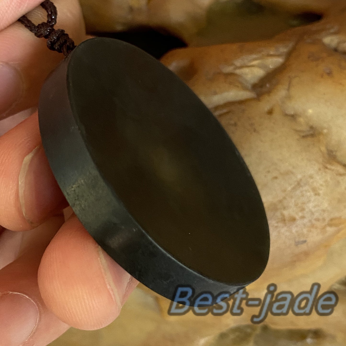 Natural Black Nephrite Jade Pendant Dull polishing  Round Disc Necklace Australian jade