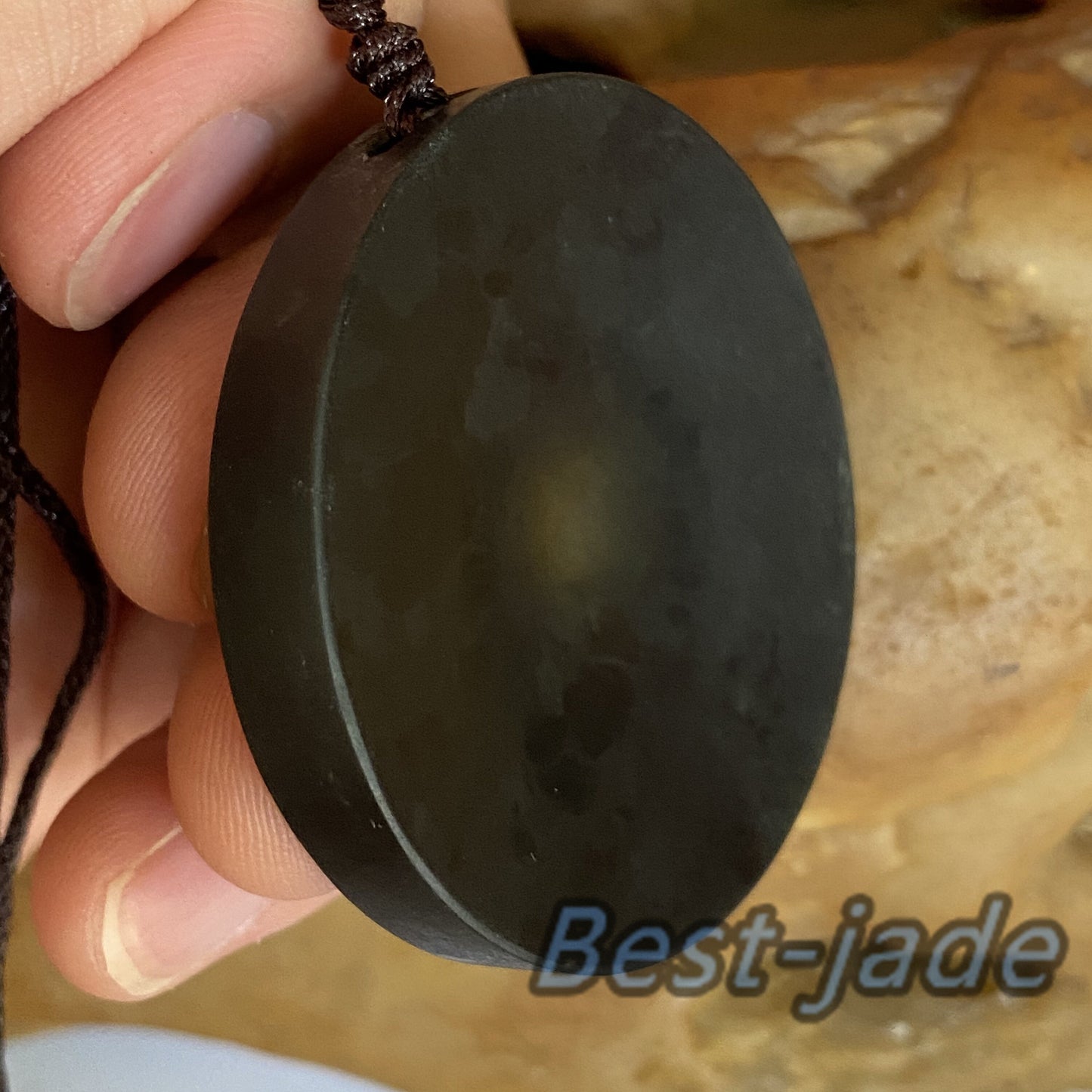 Natural Black Nephrite Jade Pendant Dull polishing  Round Disc Necklace Australian jade