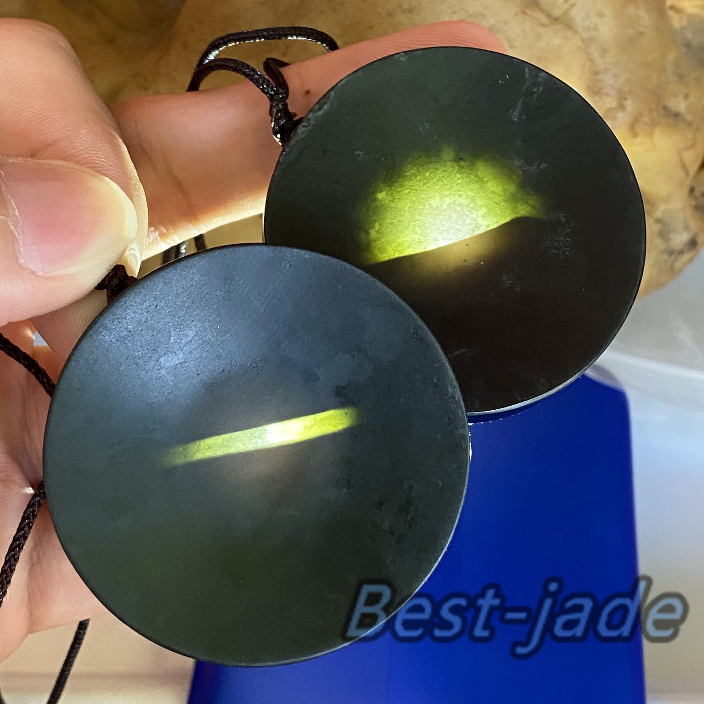 Natural Black Nephrite Jade Pendant Dull polishing  Round Disc Necklace Australian jade