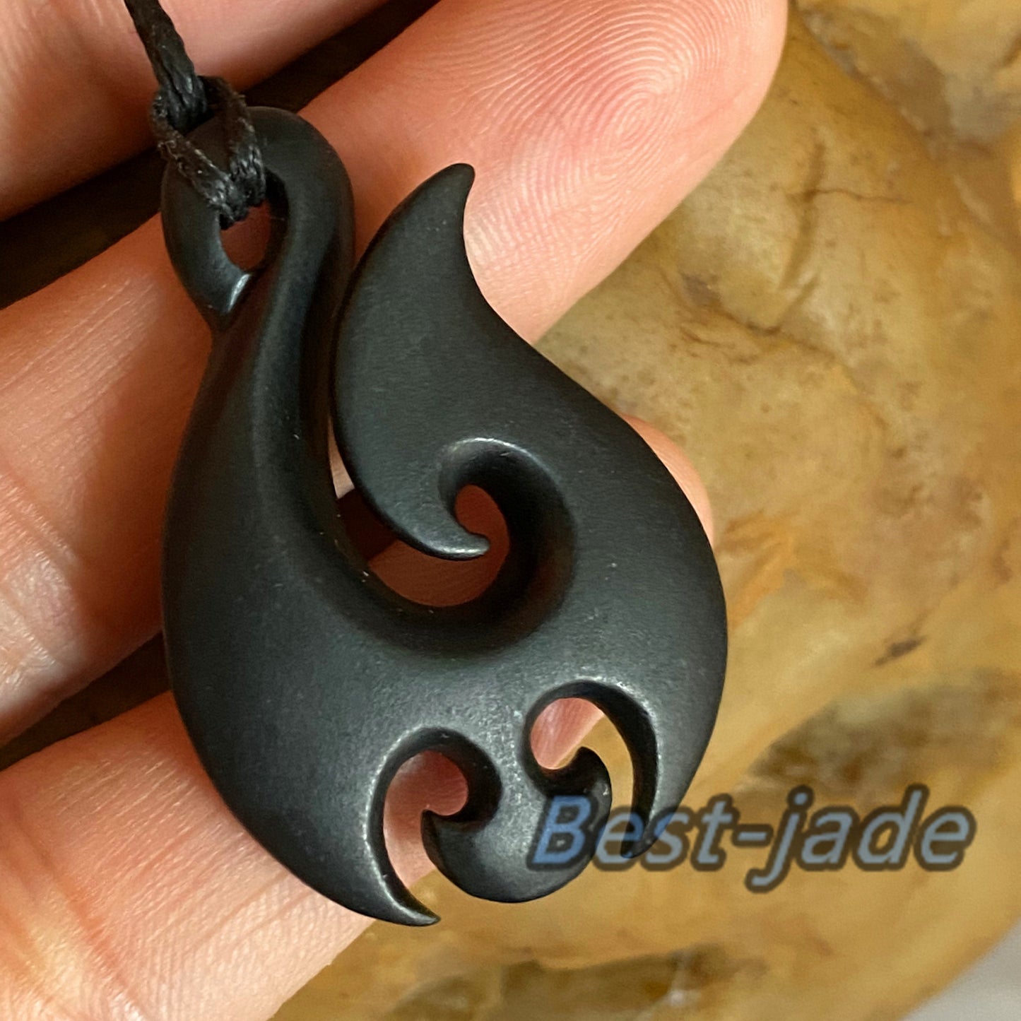 Nature Black Australian jade Dull polishing black green nephrite Maori Style  Fish Hook Female Necklace Jewelry gift