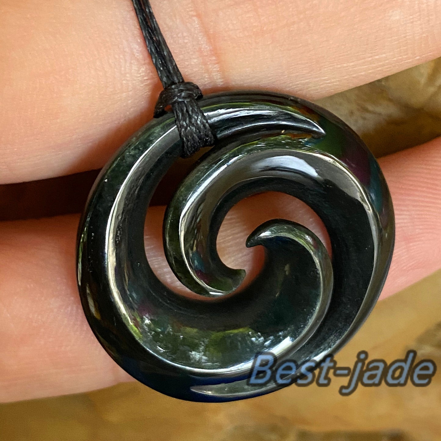 Double Hook Natural Australian Black green Nephrite Jade Pendant Maori Style  Fish Hook Hand carved lady Necklace