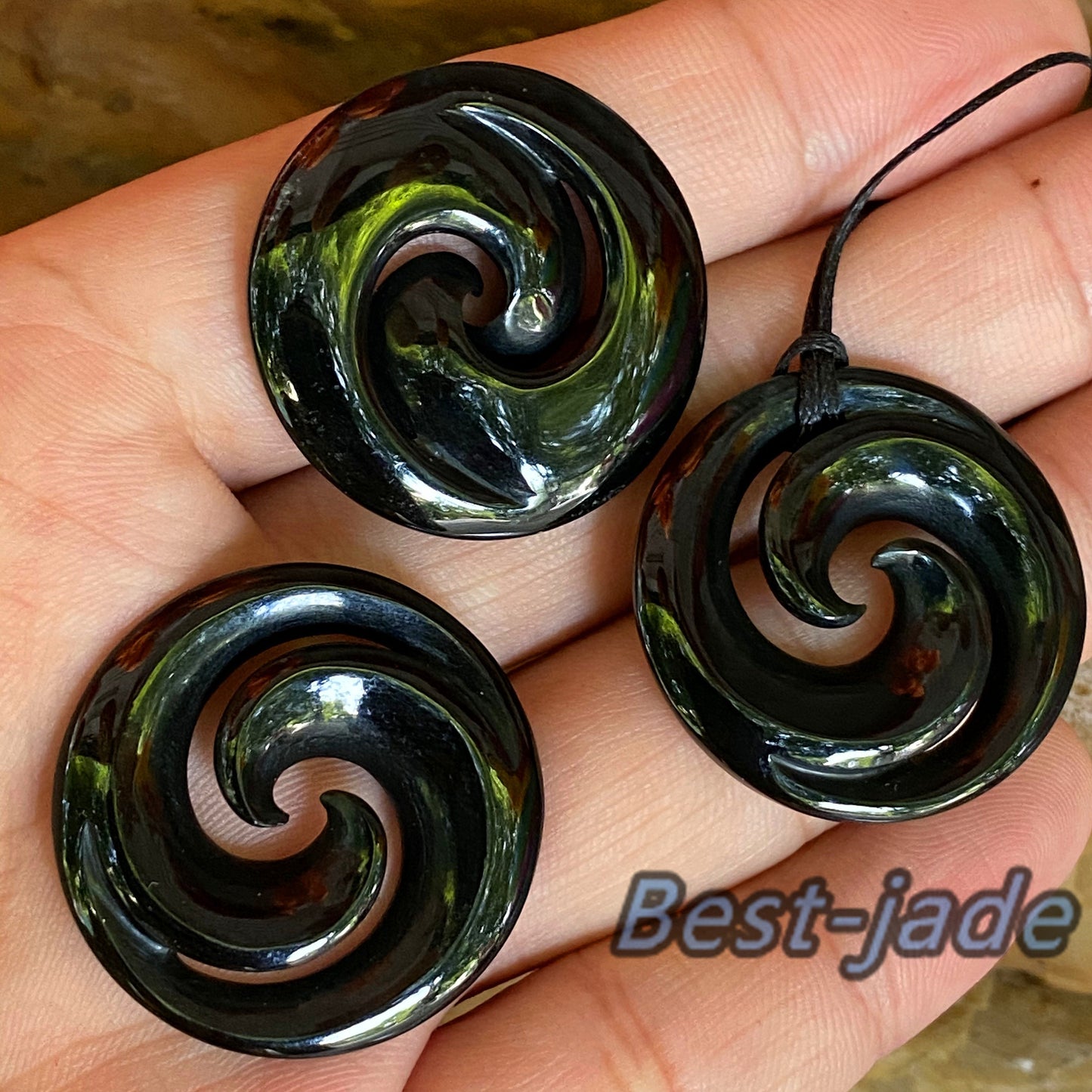 Double Hook Natural Australian Black green Nephrite Jade Pendant Maori Style  Fish Hook Hand carved lady Necklace