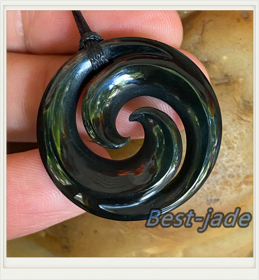 Double Hook Natural Australian Black green Nephrite Jade Pendant Maori Style  Fish Hook Hand carved lady Necklace