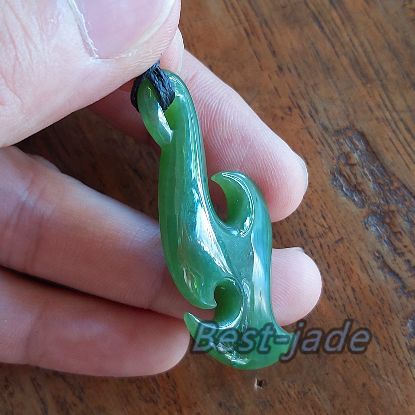 Custom-made Natural Green Nephrite Jade Pendant NEW ZEALAND Maori Style Greenstone Pounamu Canadian jasper Koru Fish Hook Necklace