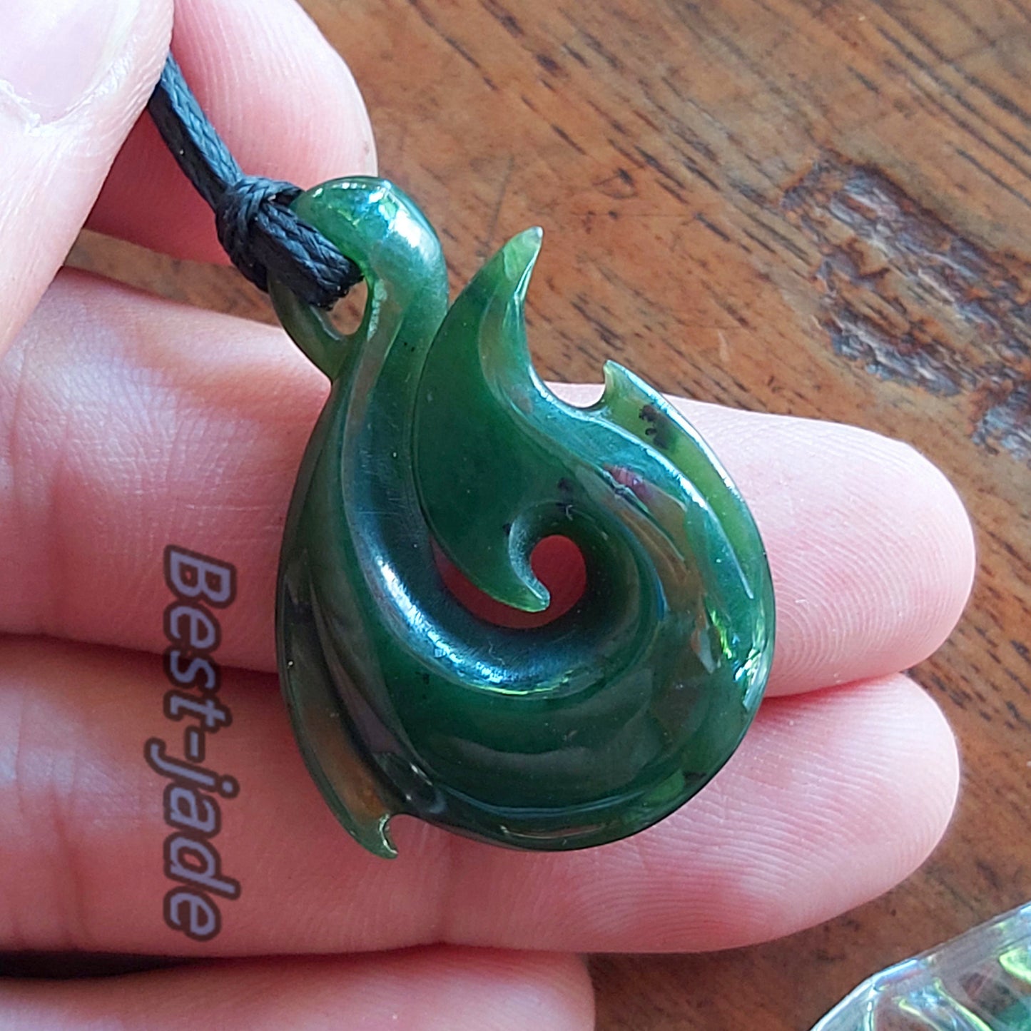 Custom-made Natural Green Nephrite Jade Pendant NEW ZEALAND Maori Style Greenstone Pounamu Canadian jasper Koru Aquaman Fish Hook Necklace