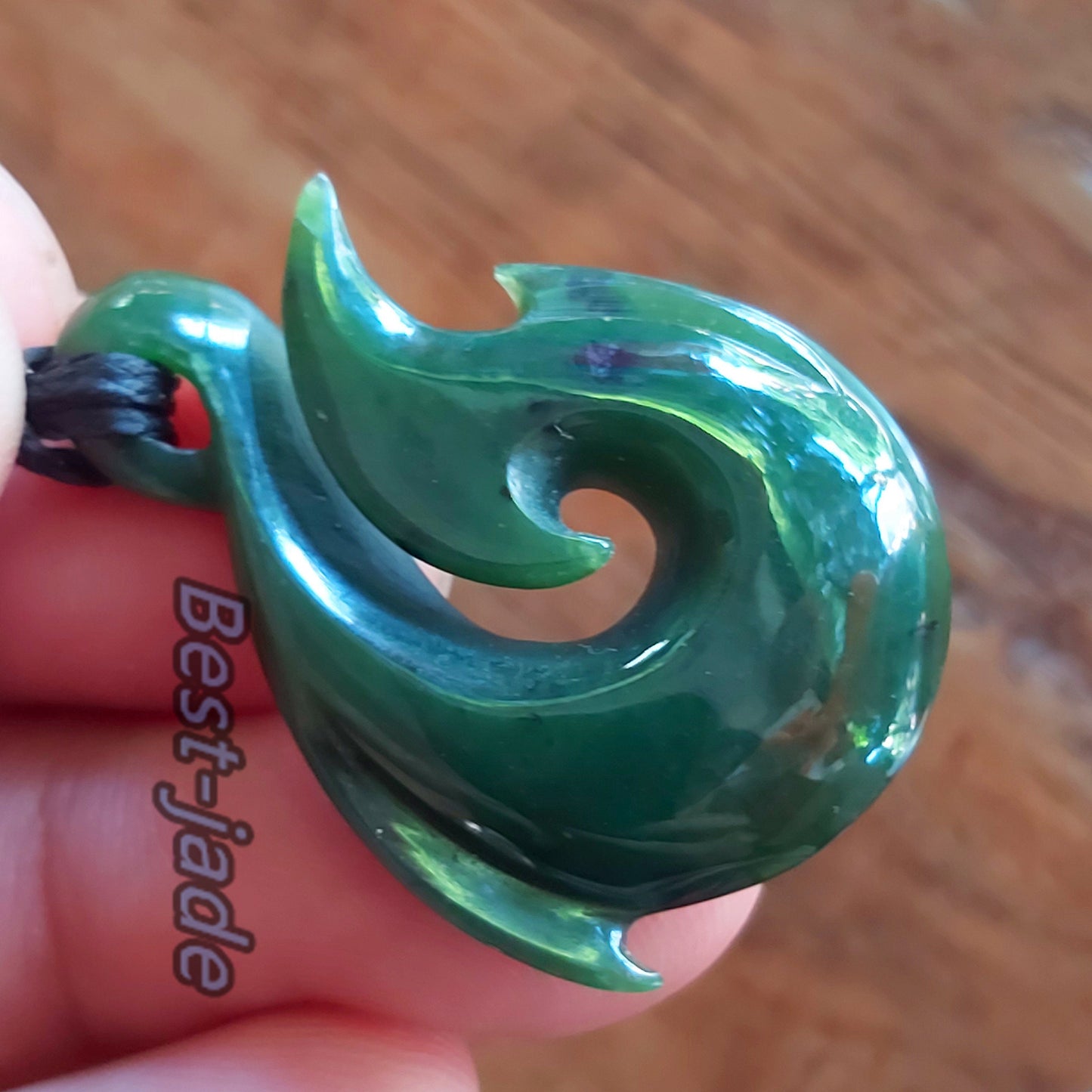 Custom-made Natural Green Nephrite Jade Pendant NEW ZEALAND Maori Style Greenstone Pounamu Canadian jasper Koru Aquaman Fish Hook Necklace