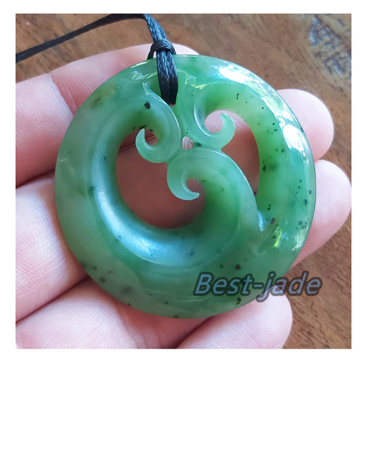 Disc hook Natural Green Nephrite Jade Pendant NEW ZEALAND Maori Style Greenstone Pounamu Canadian JADE Koru Round Disc Hook Necklace