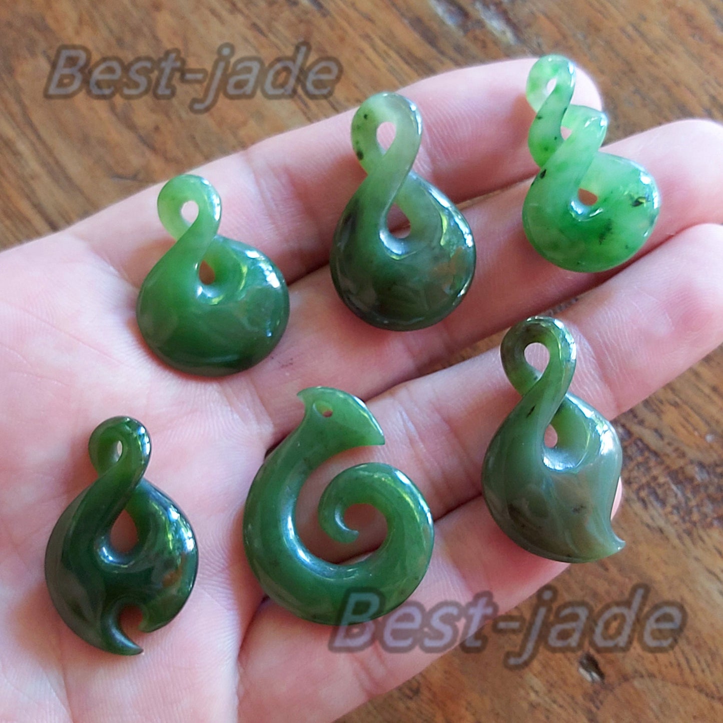 6 Style Natural Green Nephrite Jade Pendant NEW ZEALAND Maori Style Greenstone Pounamu Canadian jasper Koru Aquaman Fish Hook Small Necklace