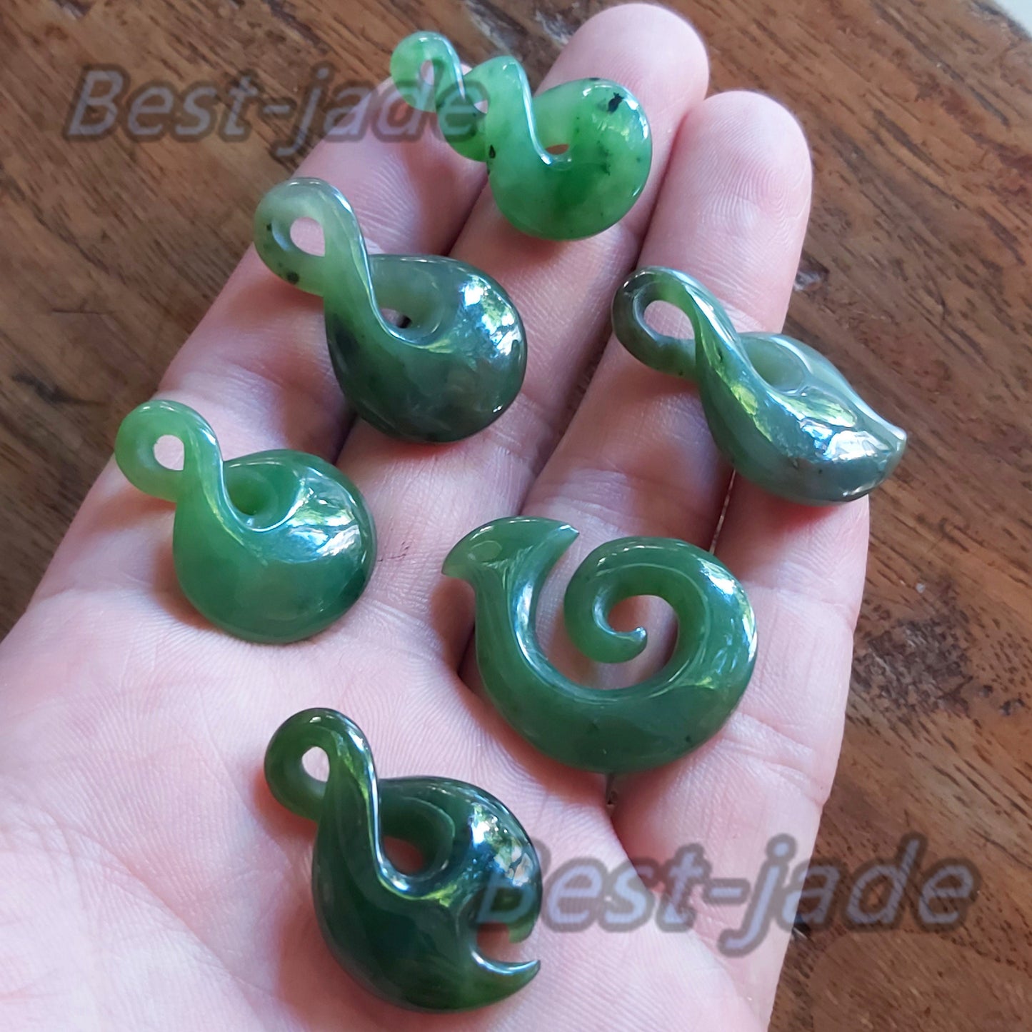 6 Style Natural Green Nephrite Jade Pendant NEW ZEALAND Maori Style Greenstone Pounamu Canadian jasper Koru Aquaman Fish Hook Small Necklace