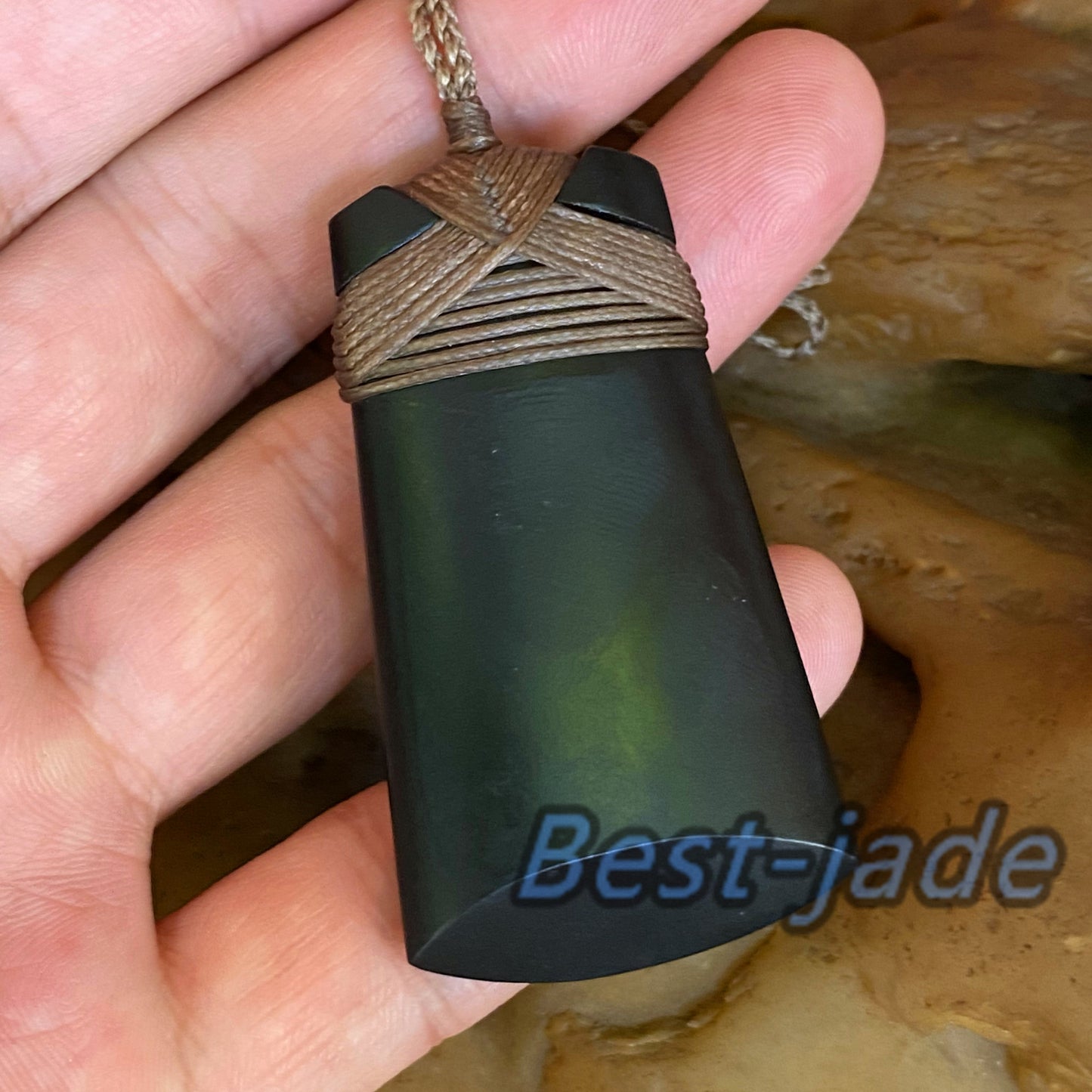 Vintage Axe Natural Australian Black Nephrite Jade Pendant  brown string Genuine Aquaman Hatchet Necklace