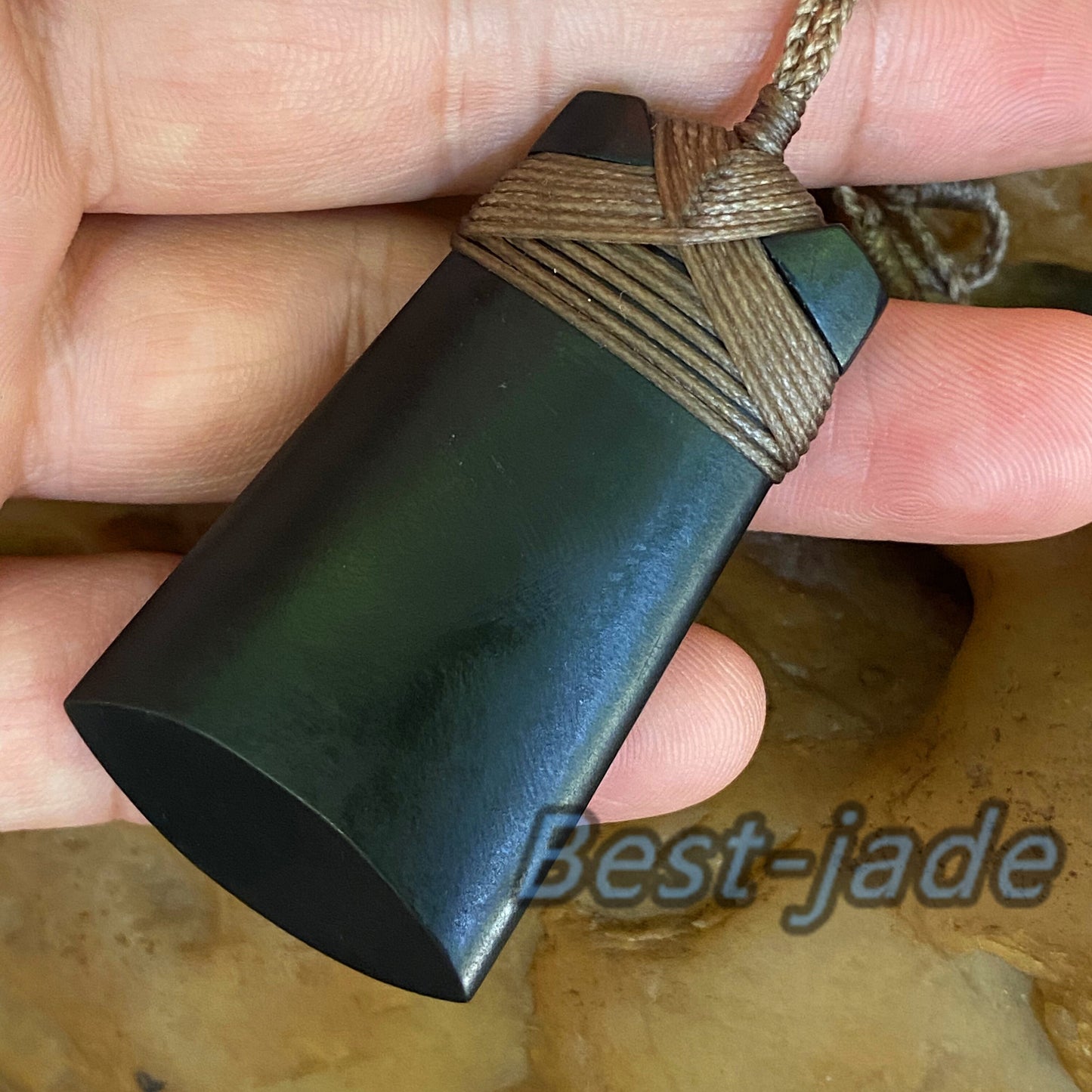 Vintage Axe Natural Australian Black Nephrite Jade Pendant  brown string Genuine Aquaman Hatchet Necklace