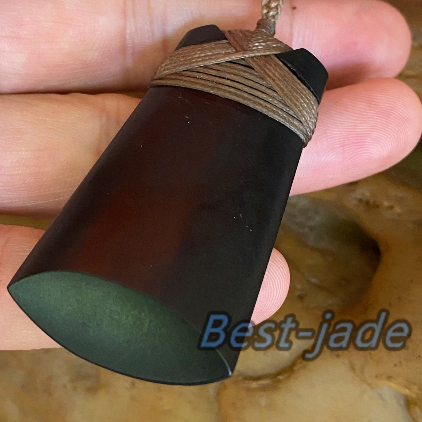 Vintage Axe Natural Australian Black Nephrite Jade Pendant  brown string Genuine Aquaman Hatchet Necklace