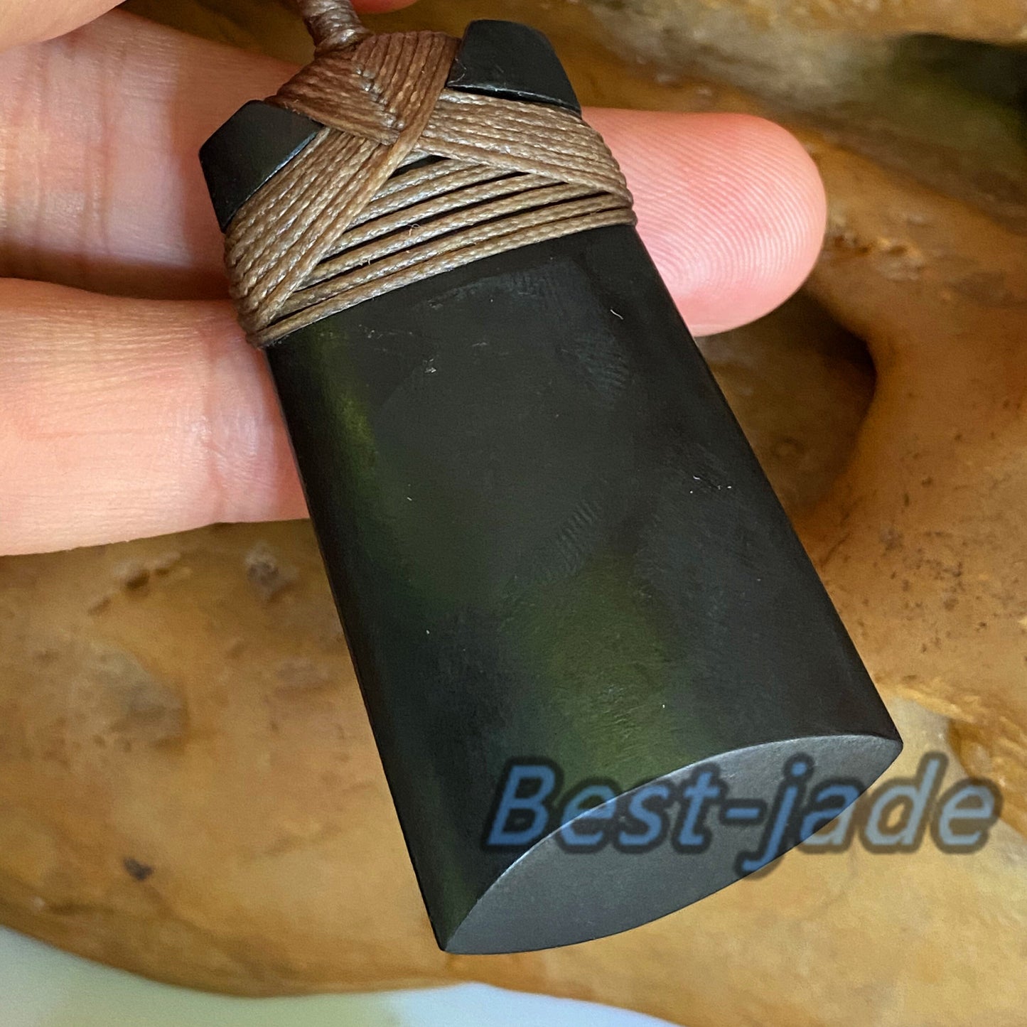 Vintage Axe Natural Australian Black Nephrite Jade Pendant  brown string Genuine Aquaman Hatchet Necklace