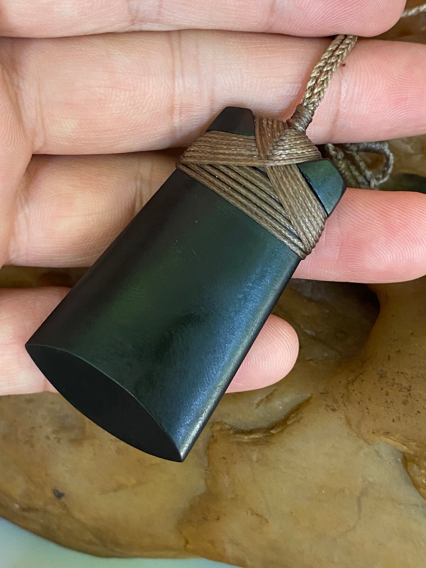 Vintage Axe Natural Australian Black Nephrite Jade Pendant  brown string Genuine Aquaman Hatchet Necklace