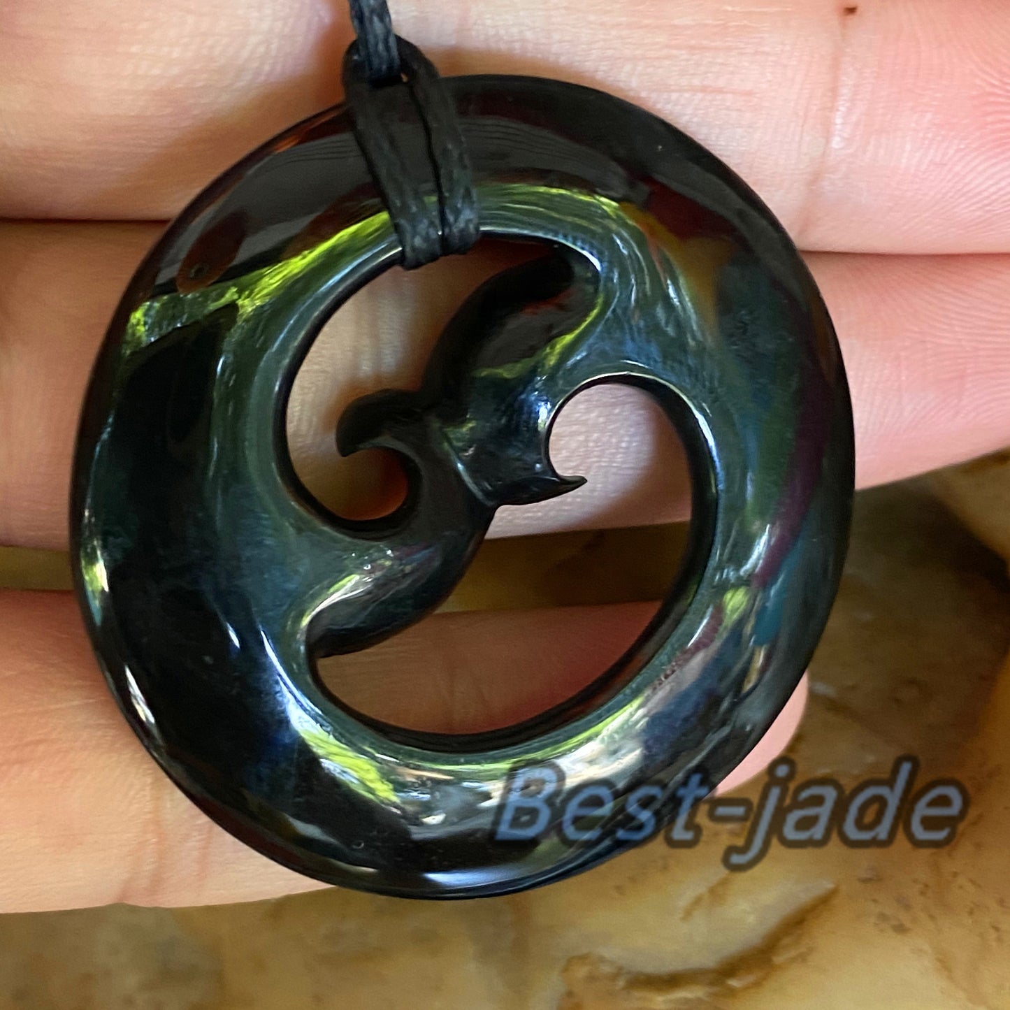 Natural Australian Black green Nephrite Jade Pendant Maori Style Greenstone Fish Hook Hand carved Men Necklace