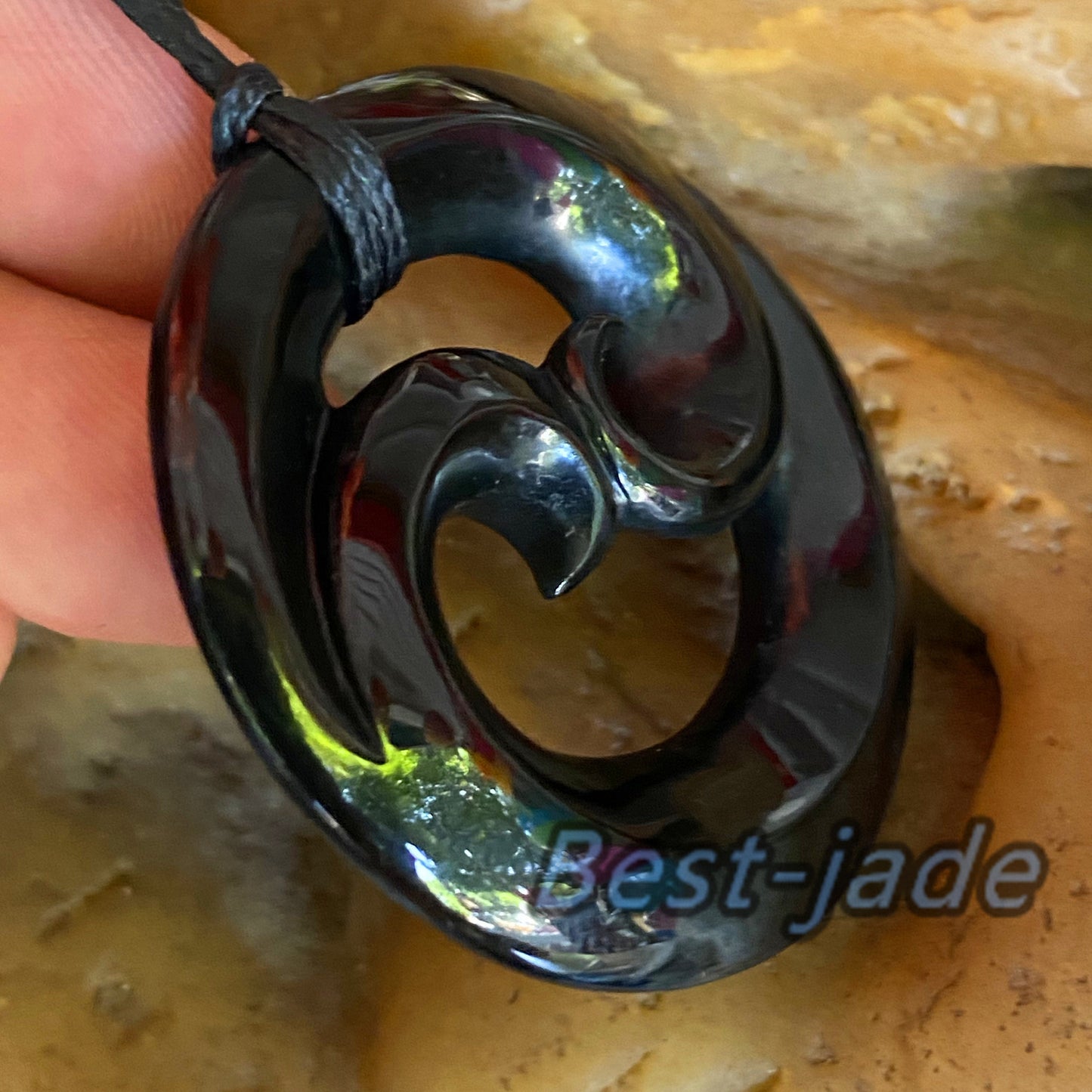 Natural Australian Black green Nephrite Jade Pendant Maori Style Greenstone Fish Hook Hand carved Men Necklace