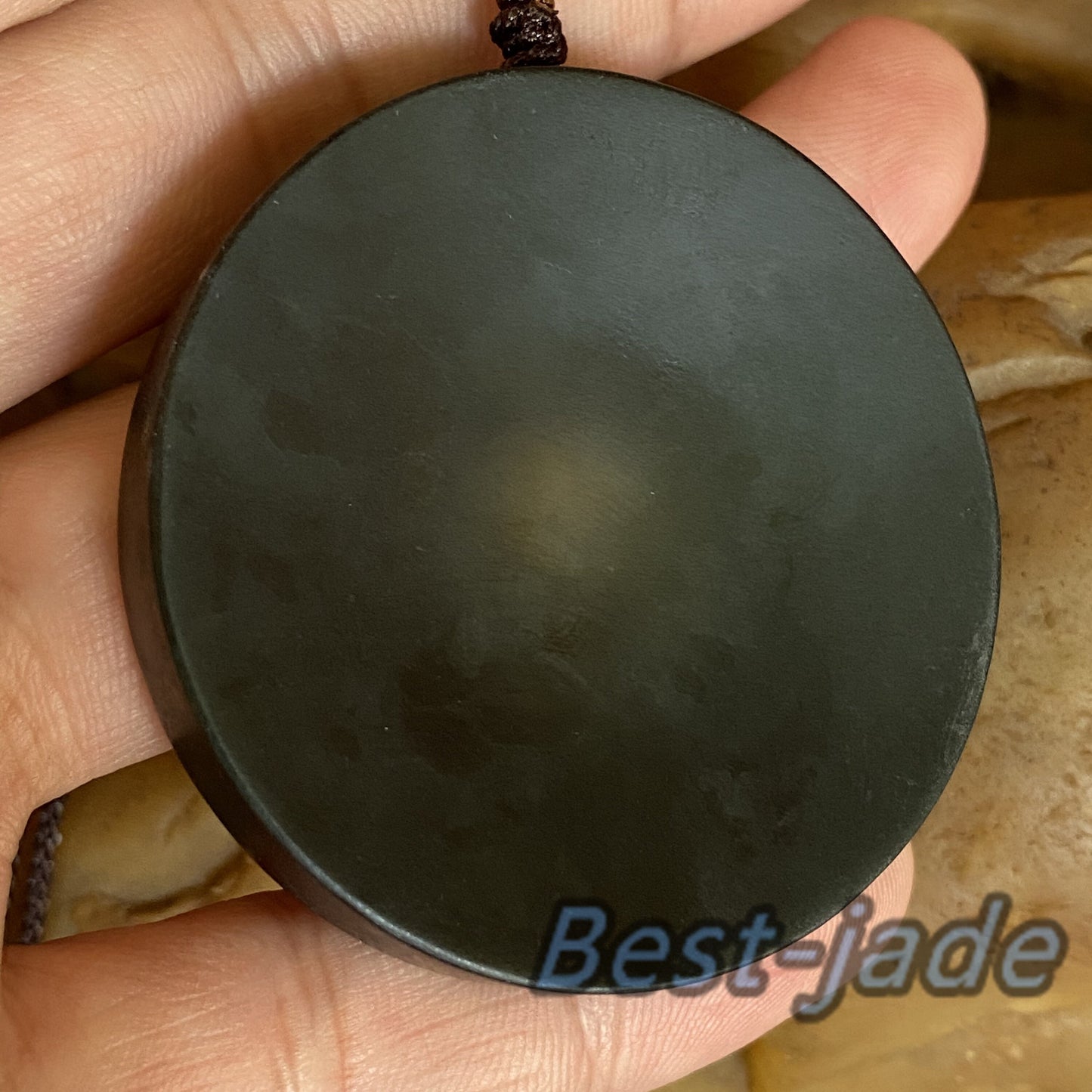 Natural Black Nephrite Jade Pendant Dull polishing  Round Disc Necklace Australian jade