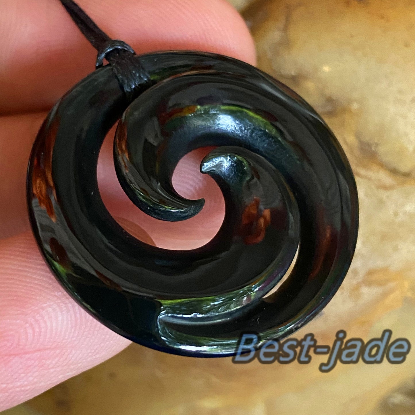 Double Hook Natural Australian Black green Nephrite Jade Pendant Maori Style  Fish Hook Hand carved lady Necklace