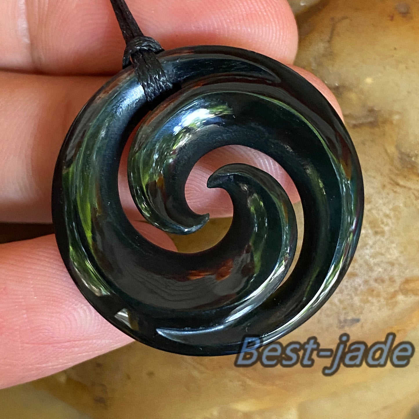 Double Hook Natural Australian Black green Nephrite Jade Pendant Maori Style  Fish Hook Hand carved lady Necklace