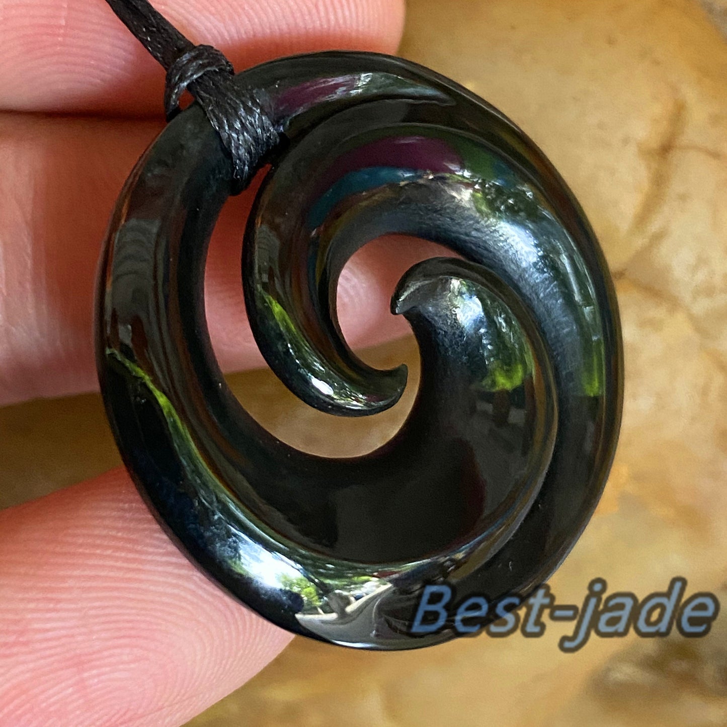 Double Hook Natural Australian Black green Nephrite Jade Pendant Maori Style  Fish Hook Hand carved lady Necklace