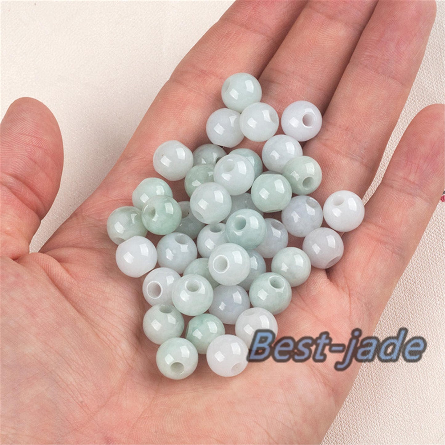 100PCS 5-13mm Big Hole Grade A Jade Bead Burma Jadeite White jade Earrings Ball hand carved DIY Jewelry gift