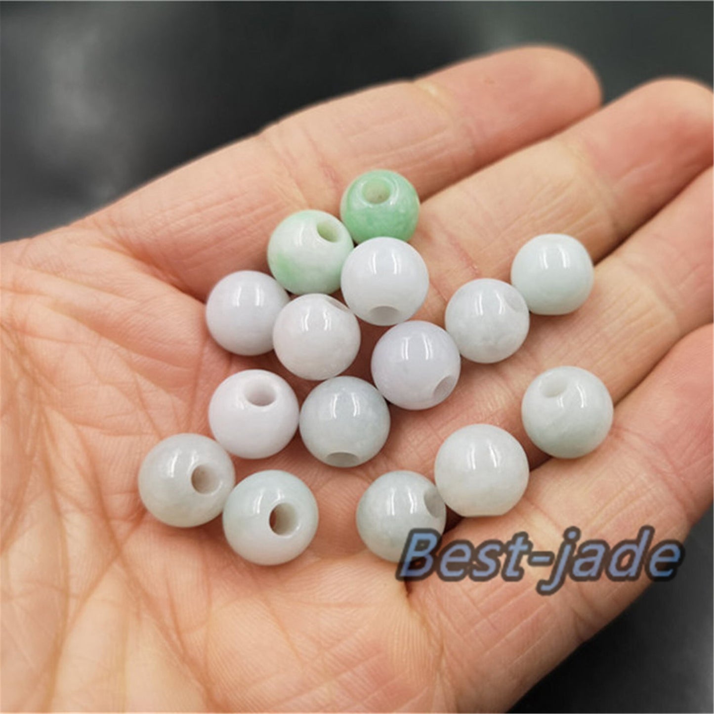 100PCS 5-13mm Big Hole Grade A Jade Bead Burma Jadeite White jade Earrings Ball hand carved DIY Jewelry gift