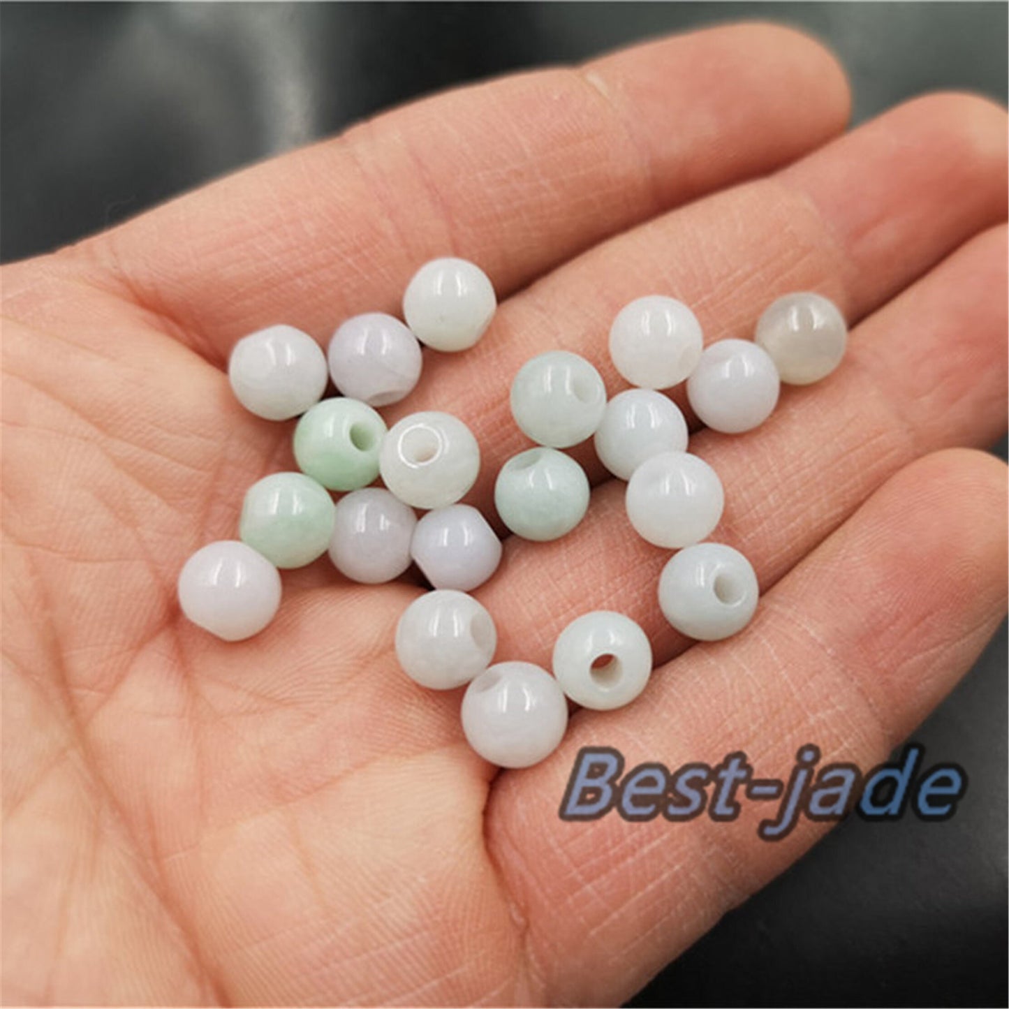 100PCS 5-13mm Big Hole Grade A Jade Bead Burma Jadeite White jade Earrings Ball hand carved DIY Jewelry gift