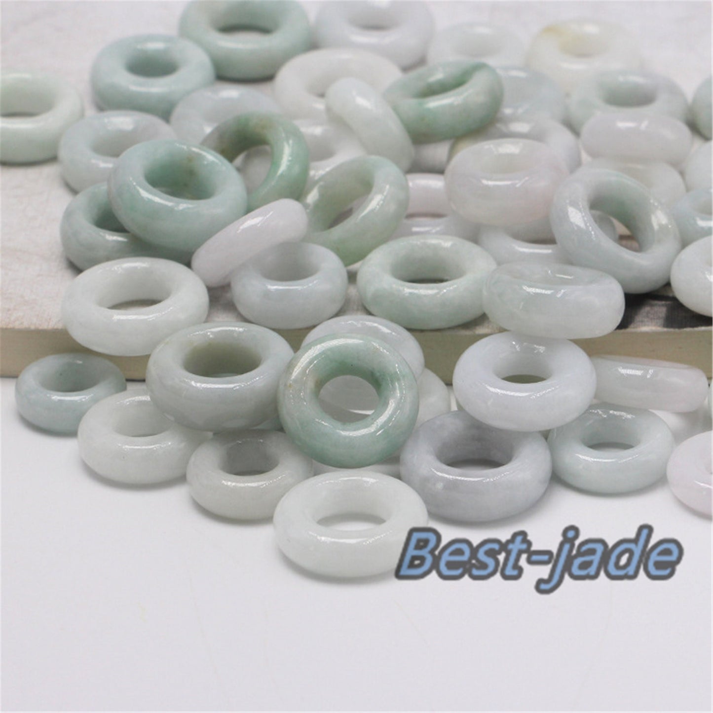 30Pcs 14mm donut Ring Natural Green Grade A Jade ICE Round Beads Kid baby DIY Earrings Burma Myanmar Jadeite doughnut Jewelry 翡翠A货 平安扣