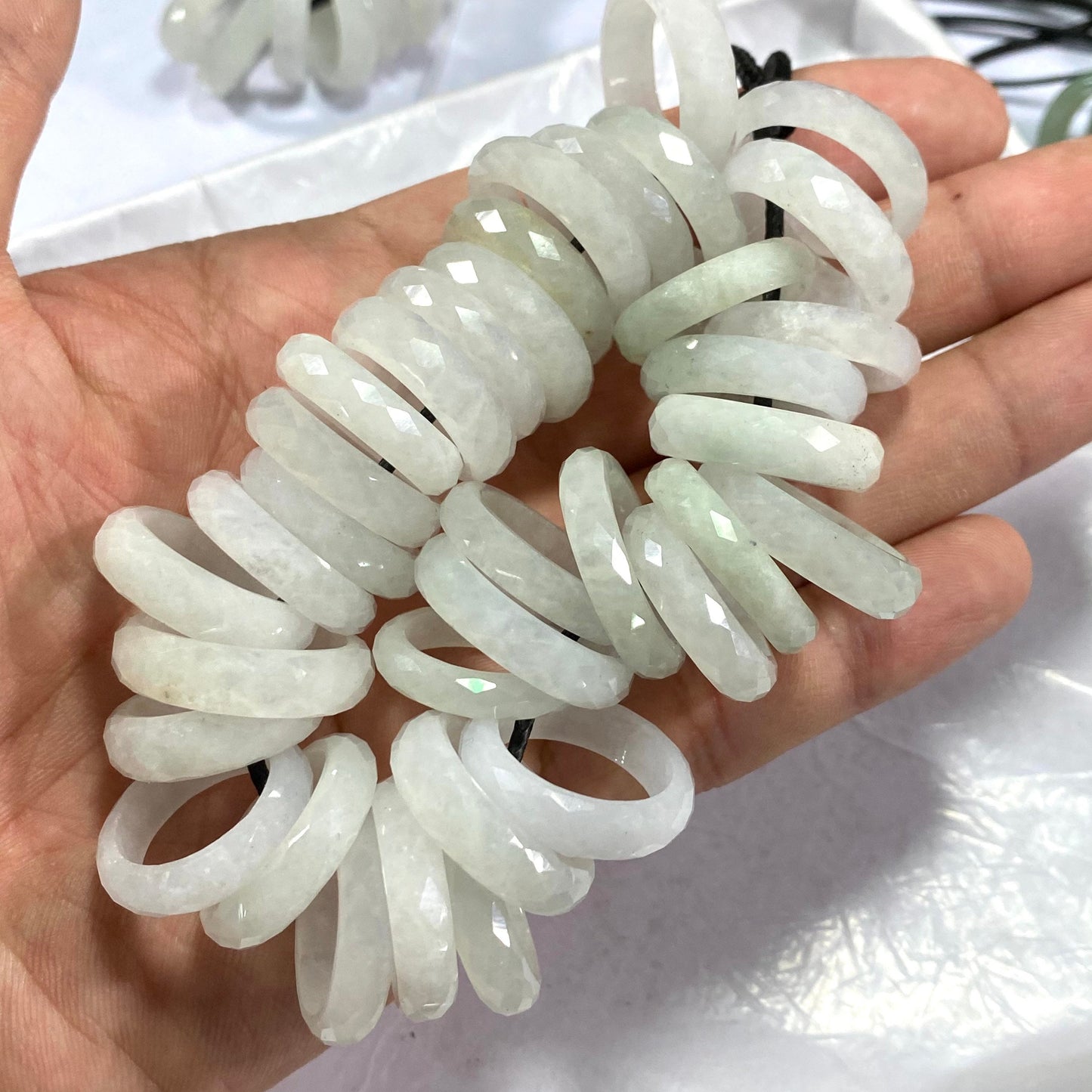 US size 5-10 jadeite Diamond Cut Multi Facet ring Natural Grade A Jadeite Burma Jade White jade Lady Myanmar jadeite jewelry wedding gift