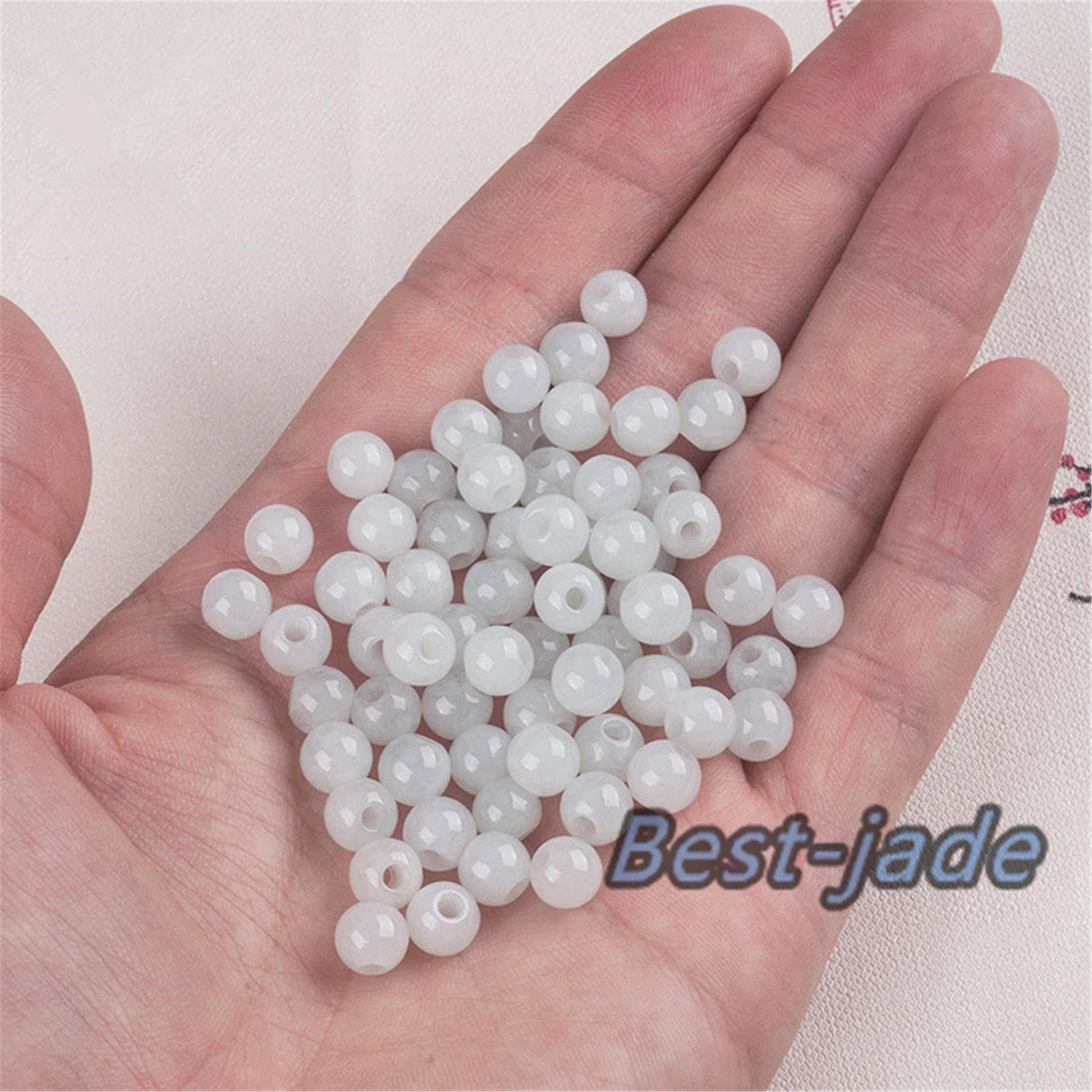 100PCS 5-13mm Big Hole Grade A Jade Bead Burma Jadeite White jade Earrings Ball hand carved DIY Jewelry gift