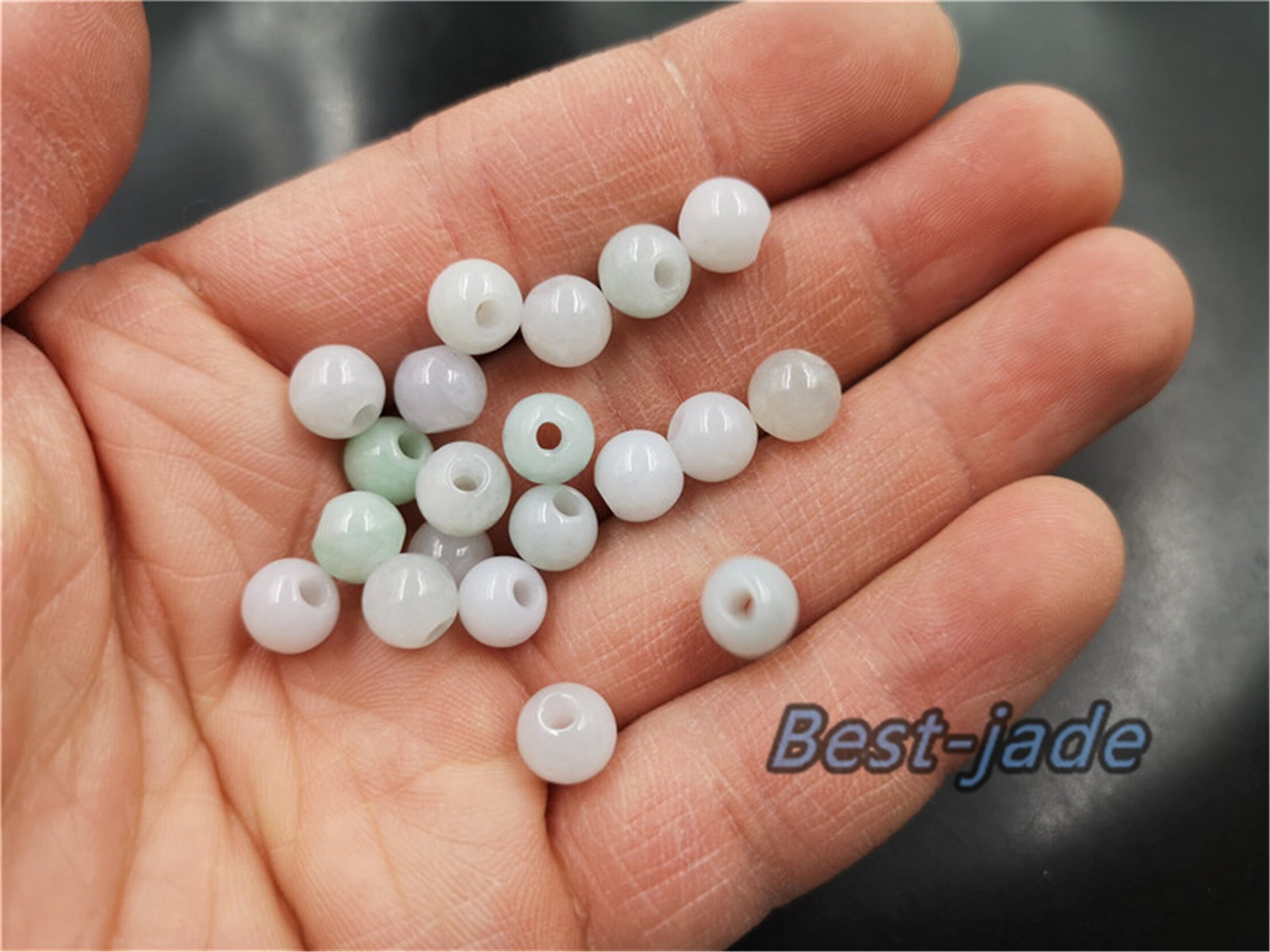 100PCS 5-13mm Big Hole Grade A Jade Bead Burma Jadeite White jade Earrings Ball hand carved DIY Jewelry gift