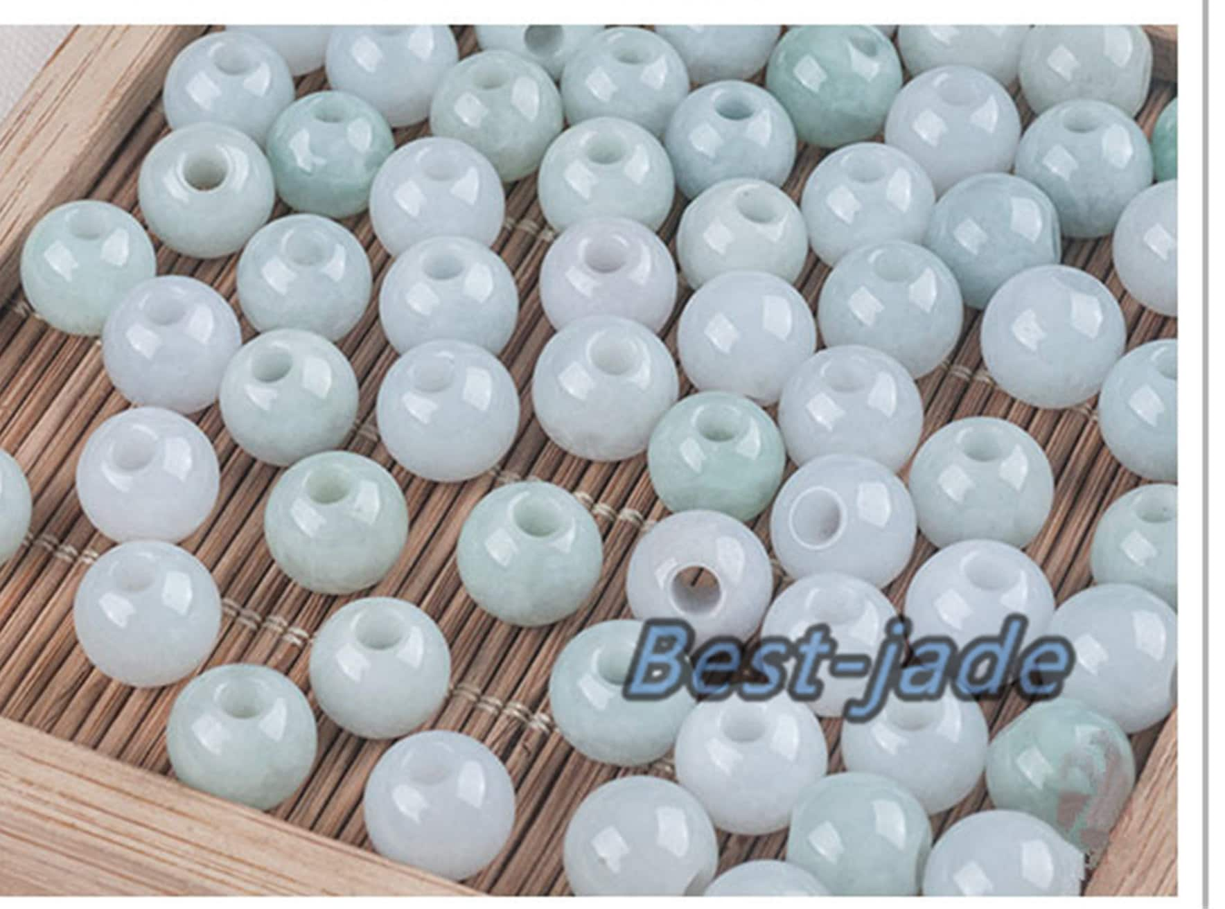 100PCS 5-13mm Big Hole Grade A Jade Bead Burma Jadeite White jade Earrings Ball hand carved DIY Jewelry gift