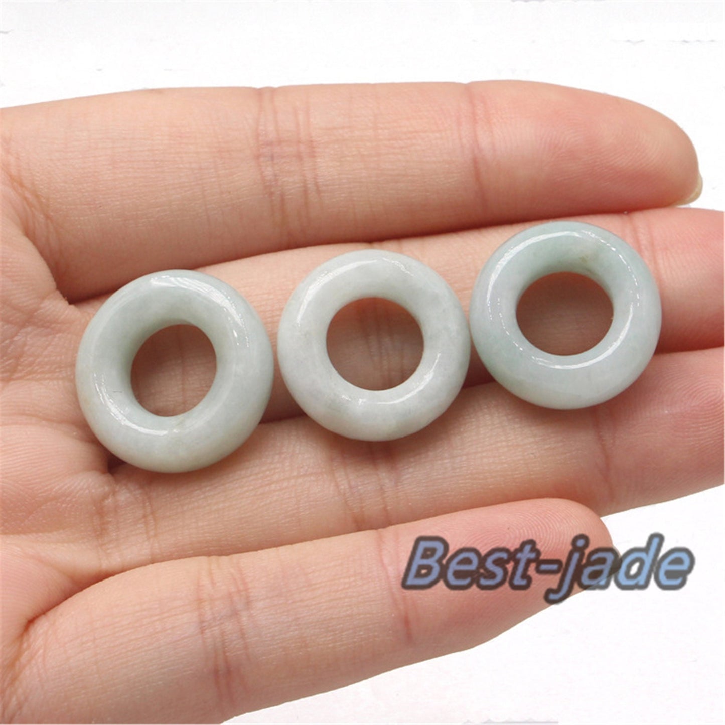 30Pcs 14mm donut Ring Natural Green Grade A Jade ICE Round Beads Kid baby DIY Earrings Burma Myanmar Jadeite doughnut Jewelry 翡翠A货 平安扣