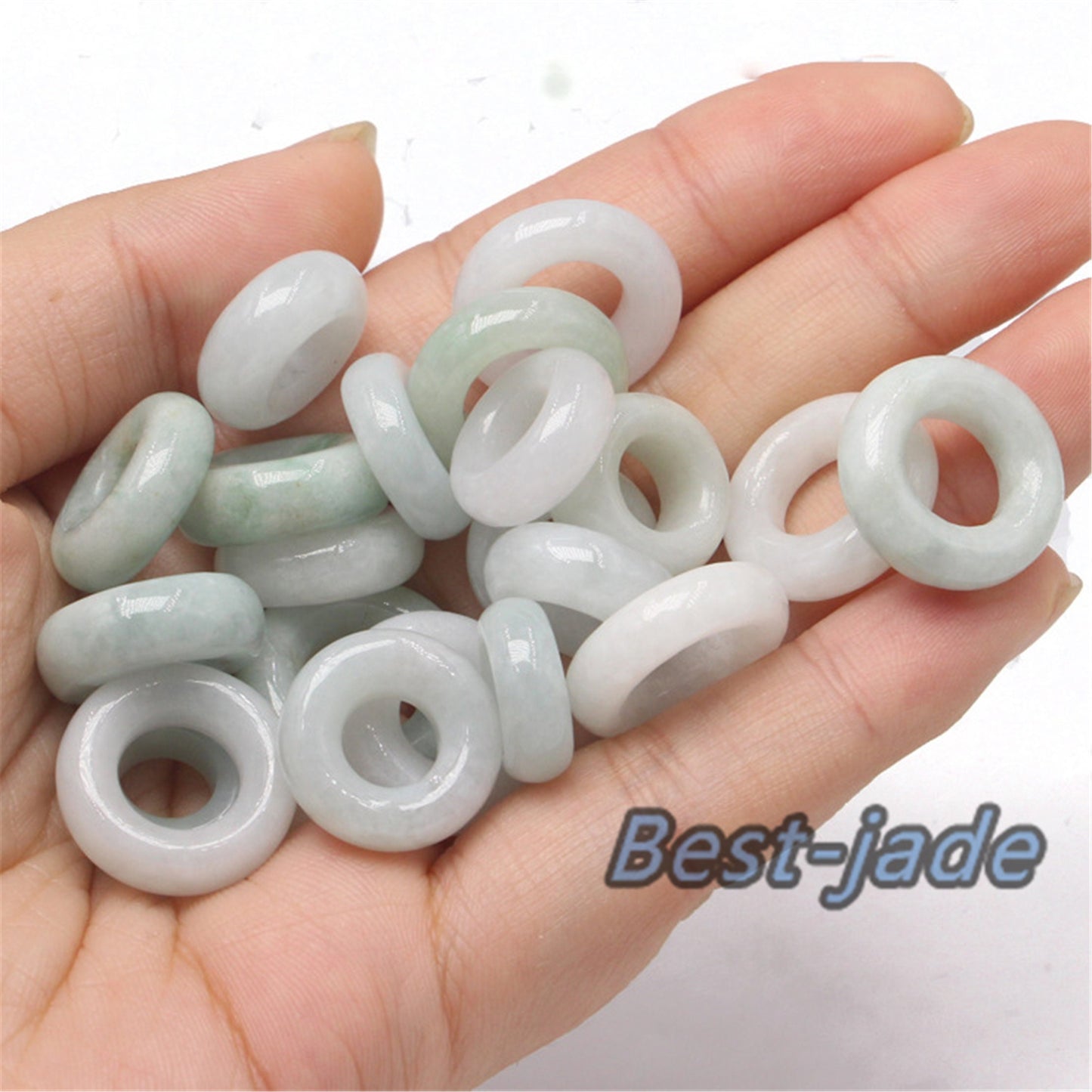 30Pcs 14mm donut Ring Natural Green Grade A Jade ICE Round Beads Kid baby DIY Earrings Burma Myanmar Jadeite doughnut Jewelry 翡翠A货 平安扣