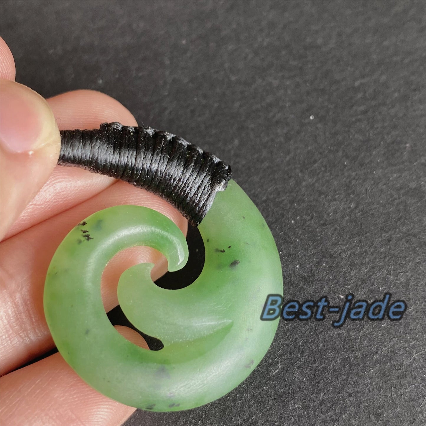 Custom Twist Hook Natural Green Nephrite Jade Dull polish Pendant NEW ZEALAND Maori Style Greenstone Pounamu Canadian jasper Koru Necklace
