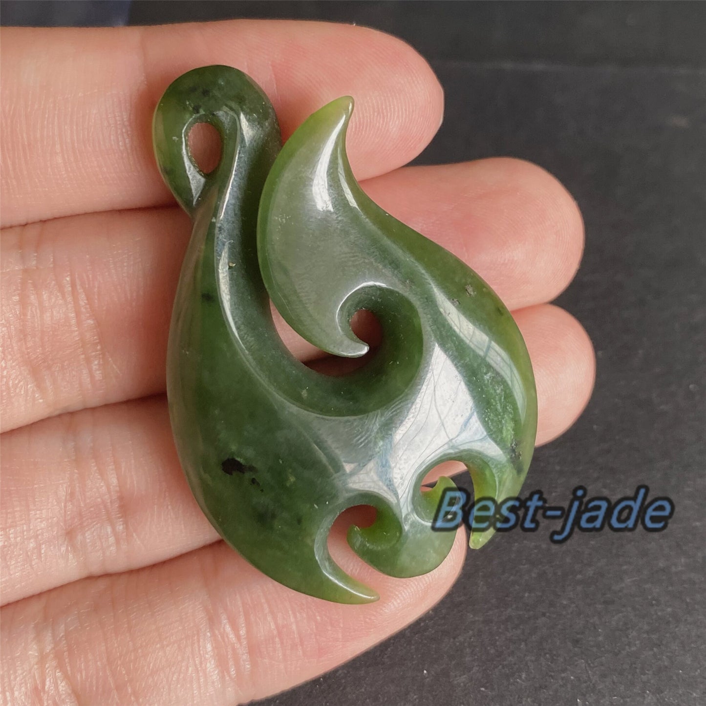 Custom Natural Green Nephrite Jade Pendant NEW ZEALAND Maori Style Greenstone Pounamu Canadian jasper Koru Fish Hook Necklace