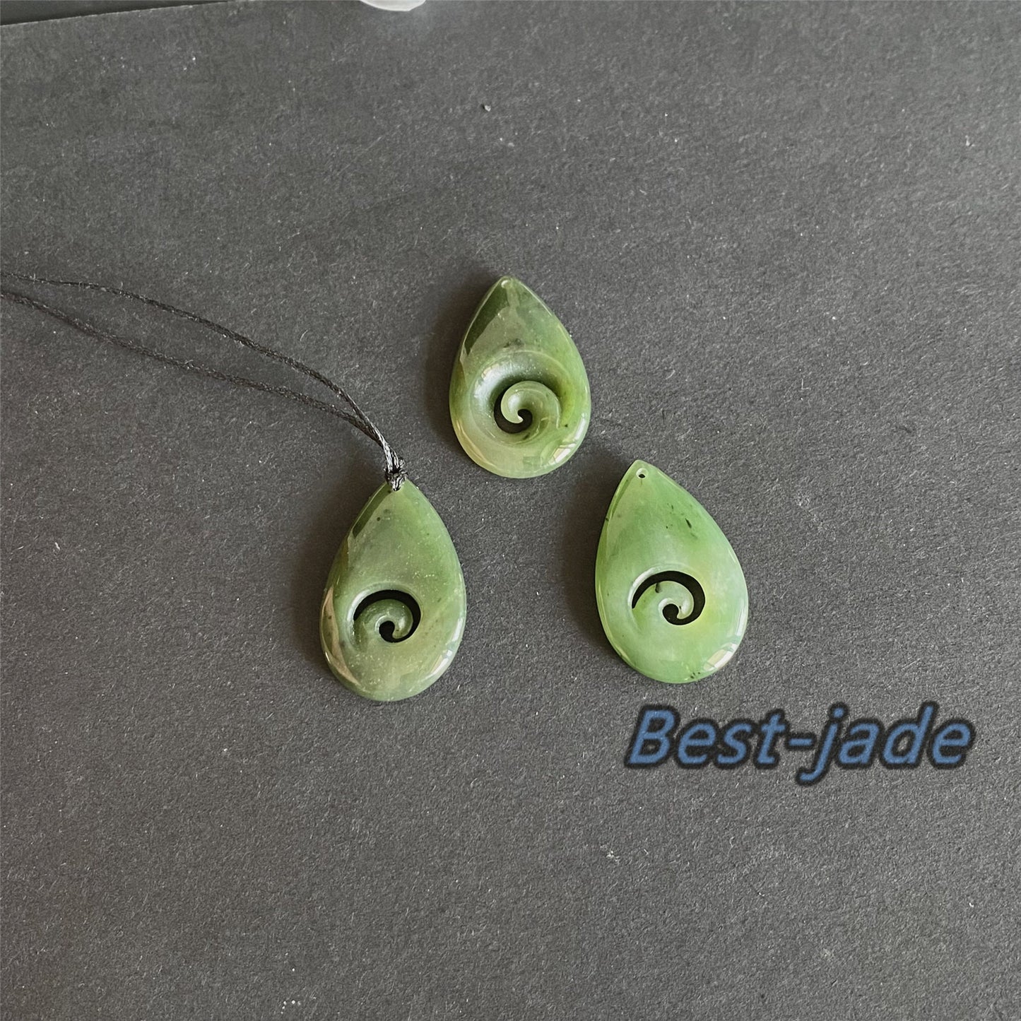 Water Drop with hook Natural Green Nephrite Jade Pendant NEW ZEALAND Maori Style Greenstone Pounamu Canadian JADE Koru Necklace