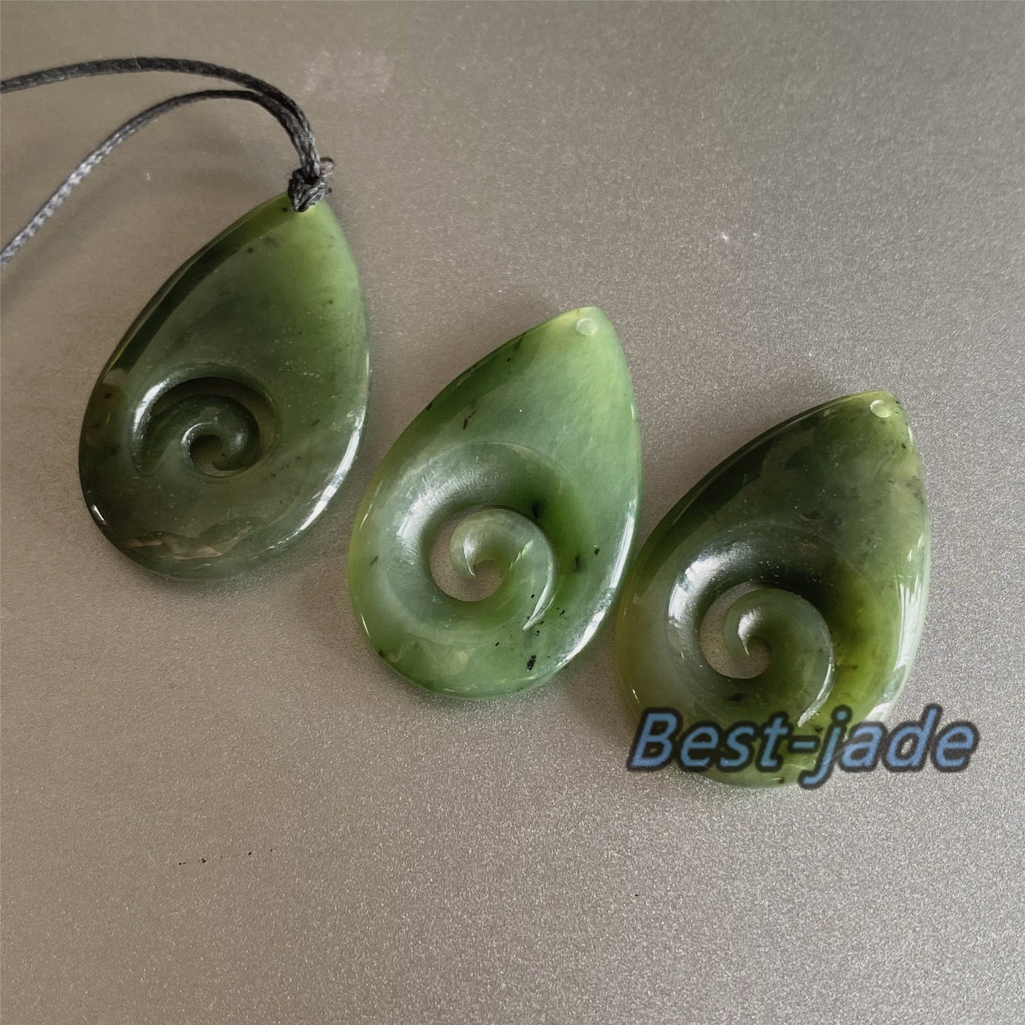 Water Drop with hook Natural Green Nephrite Jade Pendant NEW ZEALAND Maori Style Greenstone Pounamu Canadian JADE Koru Necklace